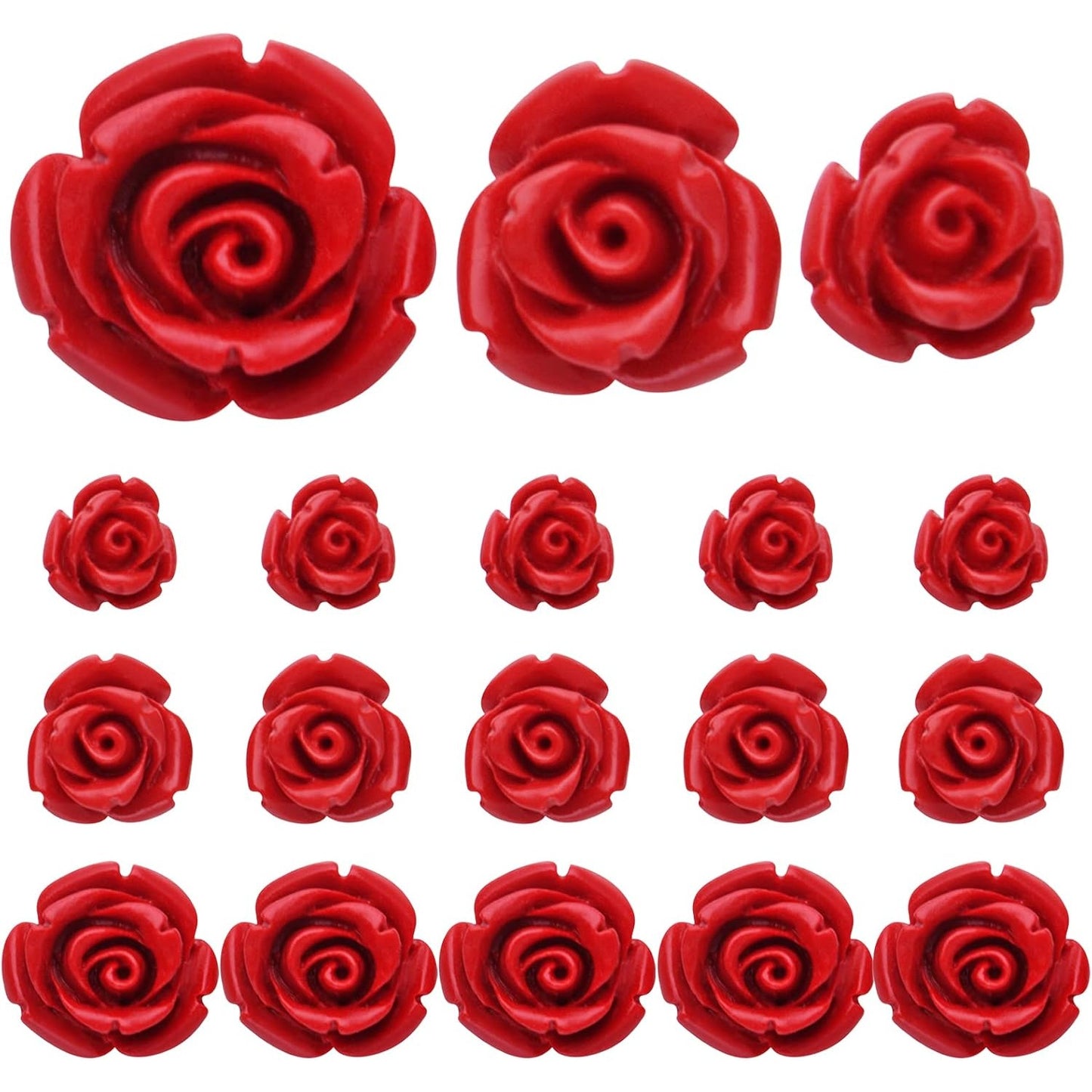 50pcs Cinnabar Carved Rose Beads Rose Flower Loose Beads for DIY Earrings Necklace Bracelet Jewelry Making Supplies Wedding Party Anniversary Favor Gifts, 10 mm x 8 mm, Hole: 1.5 mm
