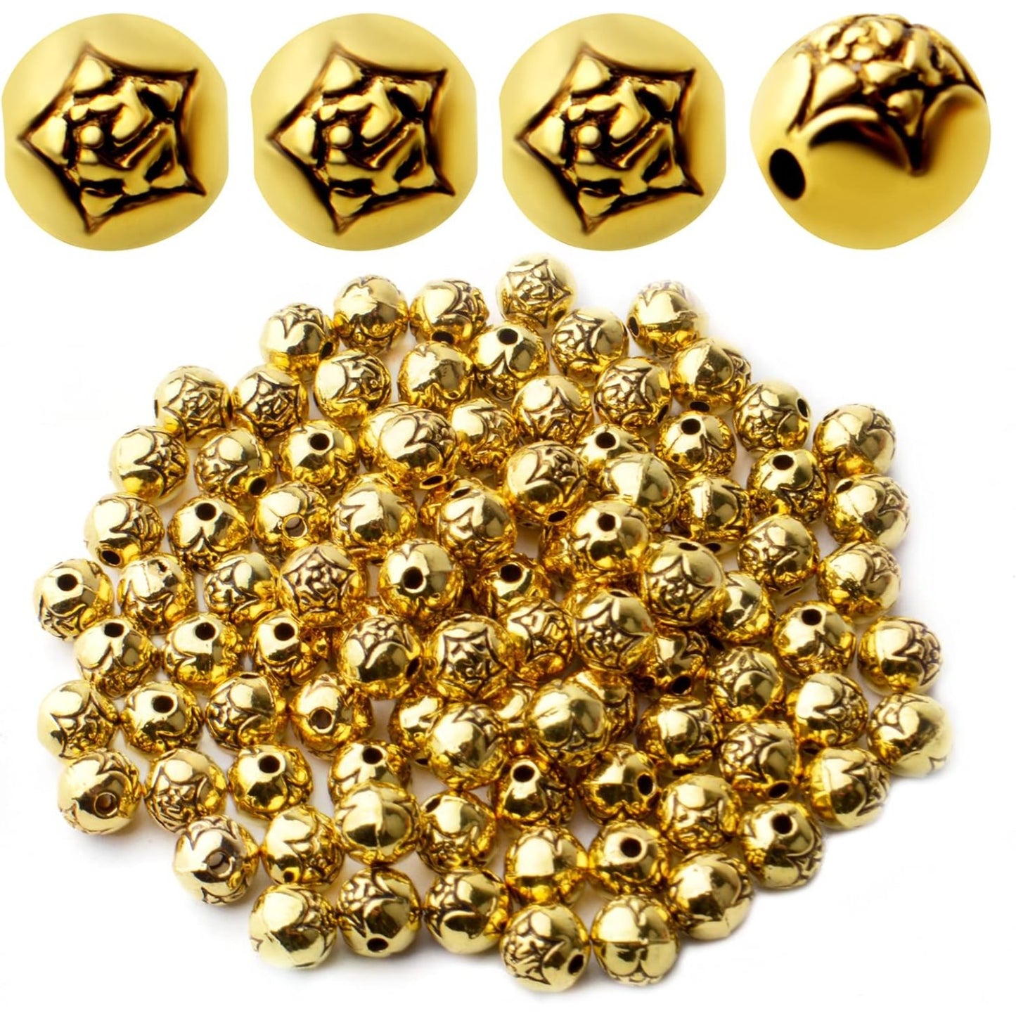 100pcs Antique Gold Round Ball Spacer Beads Alloy Tibetan Spacers Loose Beads Jewelry Round Beads for DIY Necklace Bracelet Crafts Making Supplies