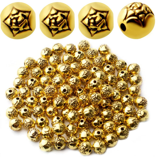 100pcs Antique Gold Round Ball Spacer Beads Alloy Tibetan Spacers Loose Beads Jewelry Round Beads for DIY Necklace Bracelet Crafts Making Supplies