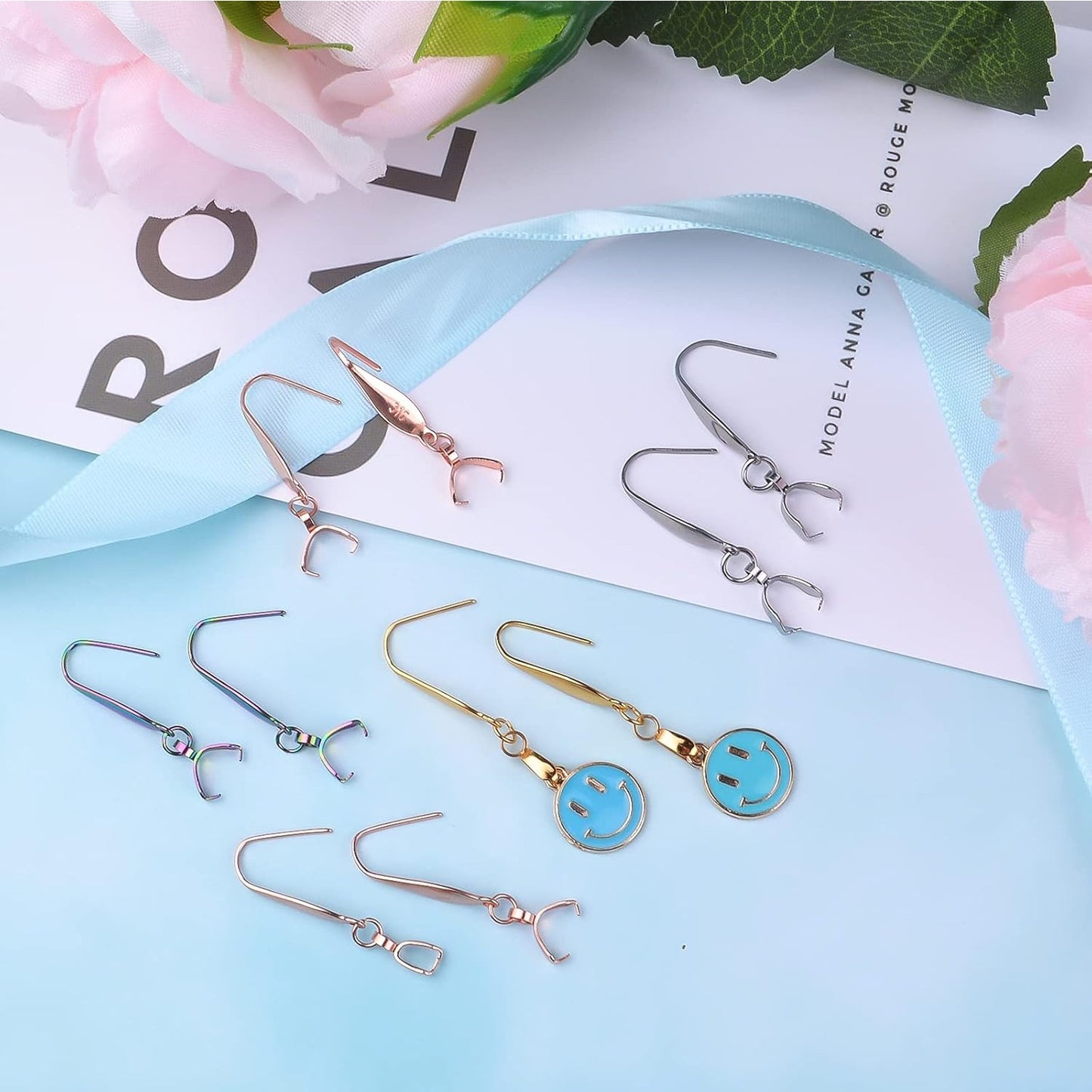 20pcs Stainless Steel Earring Hooks Hypoallergenic Ear Wire Buckle Pendant Clasp Earrings Fish Hooks for Women Dangle Earrings Jewelry Making Accessories, 5 Colors