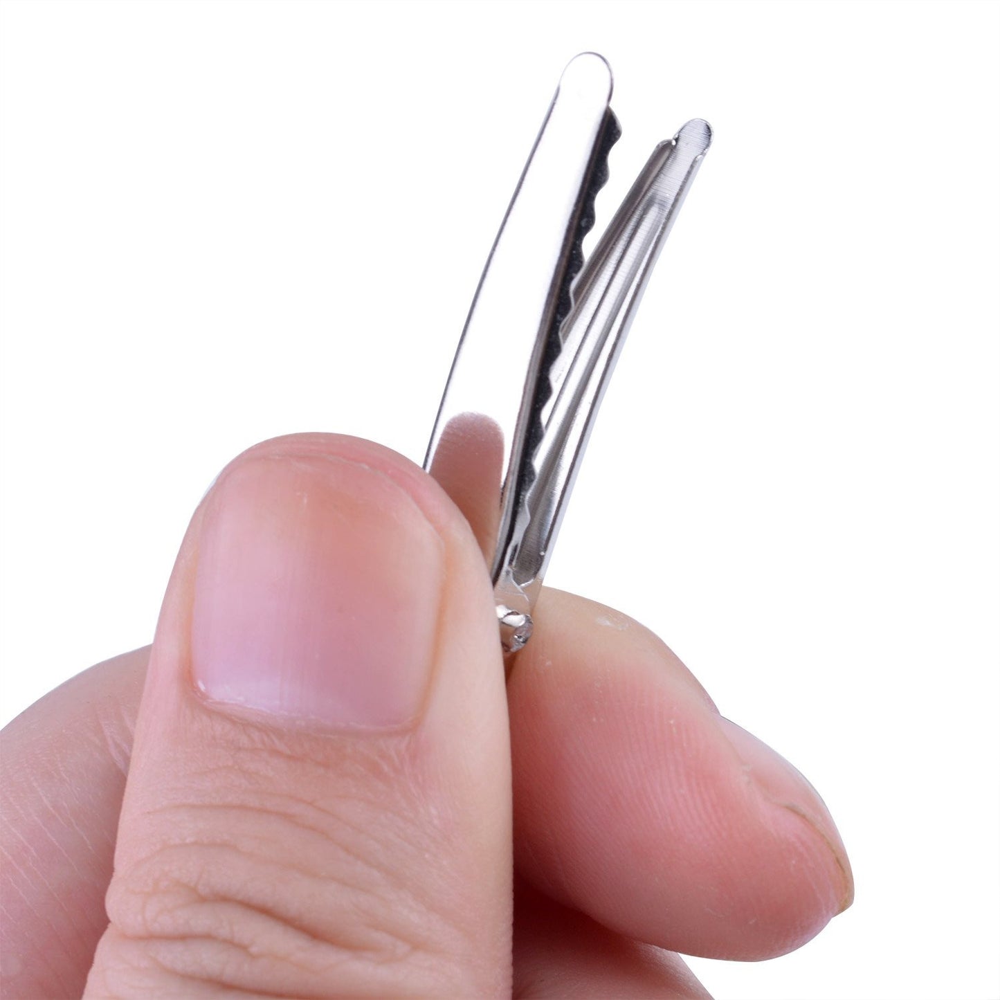 100pcs 1.38inch Stylish Teeth Bows Hair Clips Prong Curl Clips Hairdressing Salon Hair Grip Silver Color
