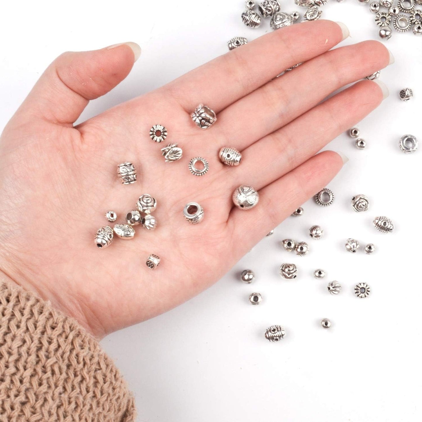 100g (About 130-180pcs) Antique Silver Round Small Beads Jewelry Bead Charm Spacers for Jewelry Making Bracelets Necklace