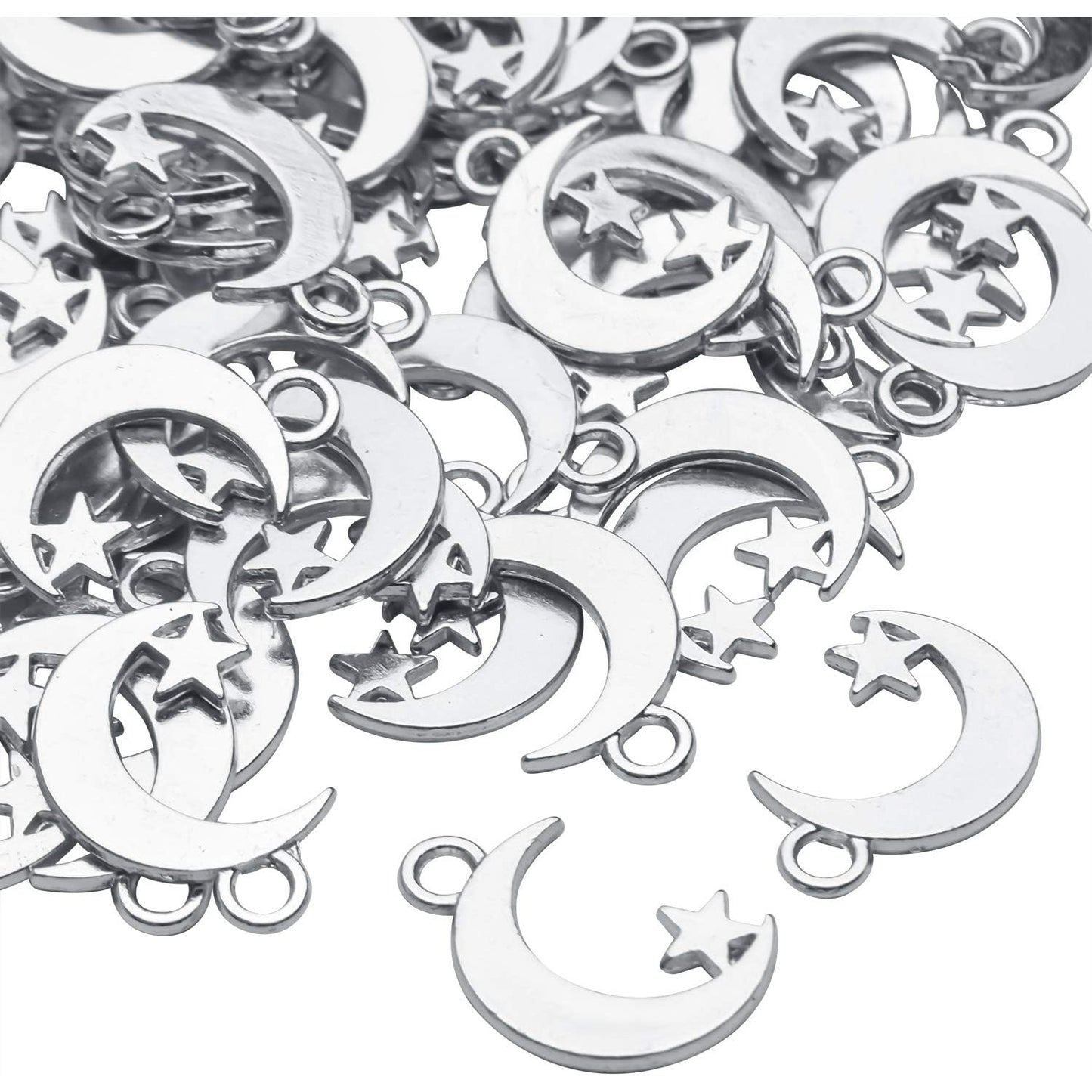 100Pcs Antique Silver Alloy Star and Crescent Moon Charms Pendants Celestial Charms Beads for DIY Earrings Necklace Bracelet Jewelry Making and Crafting