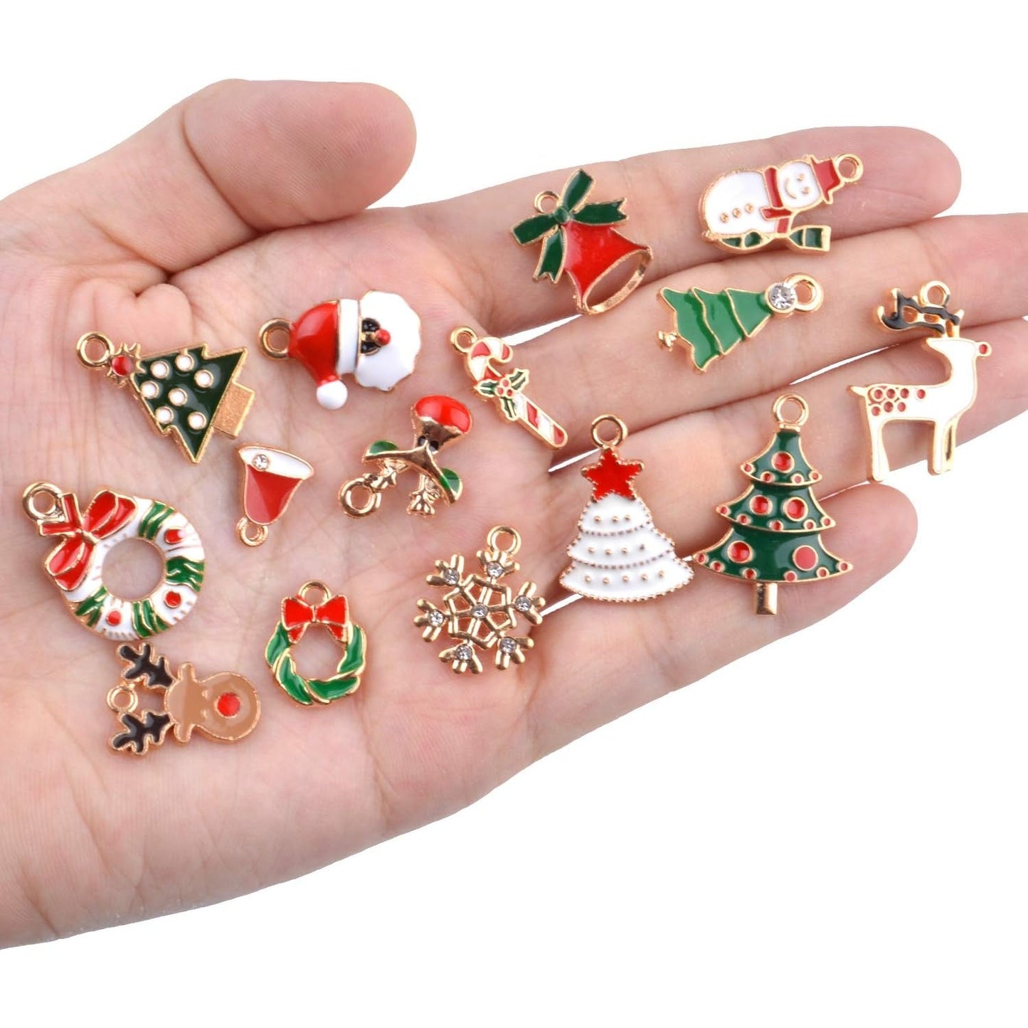 Christmas Charms Collection, 30 Pieces Gold Plated Enamel Christmas Tree Santa Claus Snowflake Socks Charm Metal Pendant for DIY Jewelry Making Necklace Bracelet Earring