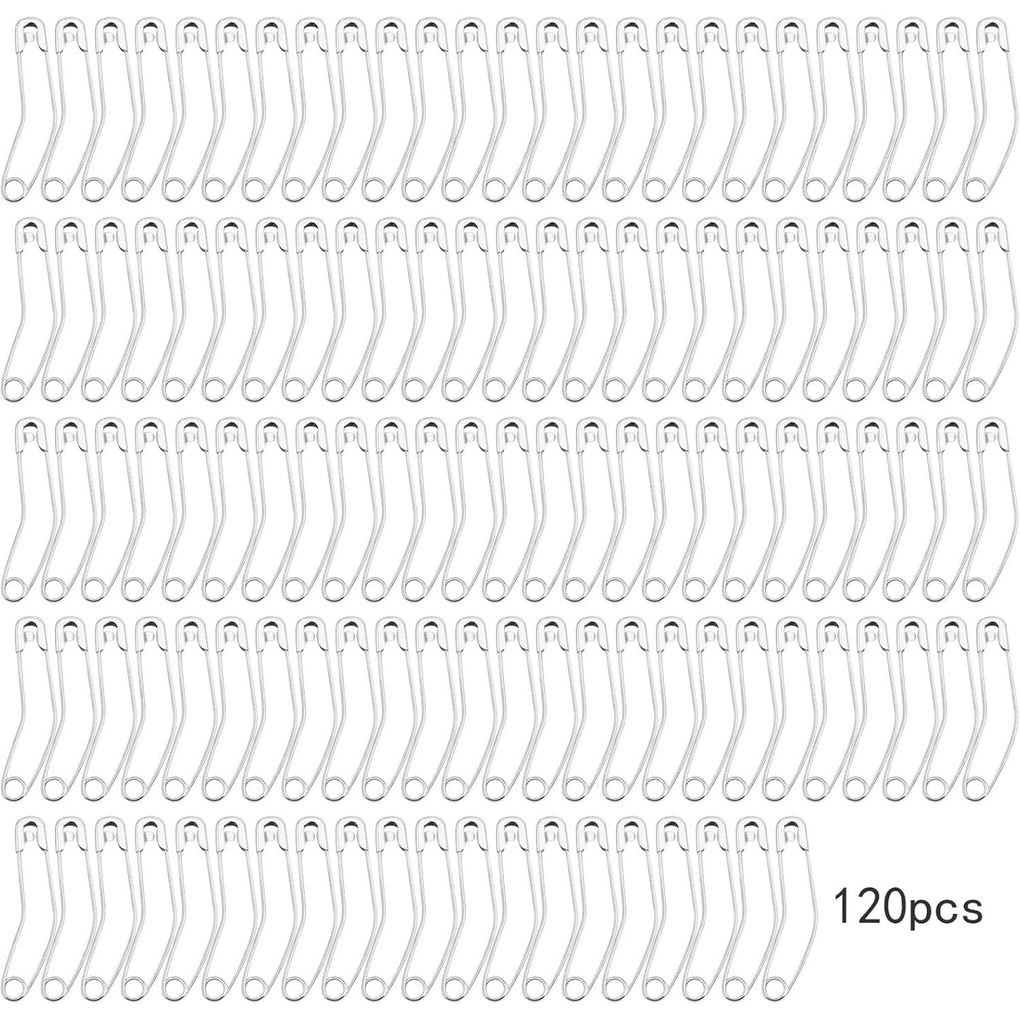 120pcs 55.5 mm Silver Curved Safety Pins Metal Bent Safety Pins Rust-Resistant Basting Pins Handmade Sewing Accessories for Clothes Quilting Knitting Crafts Home Office Uses