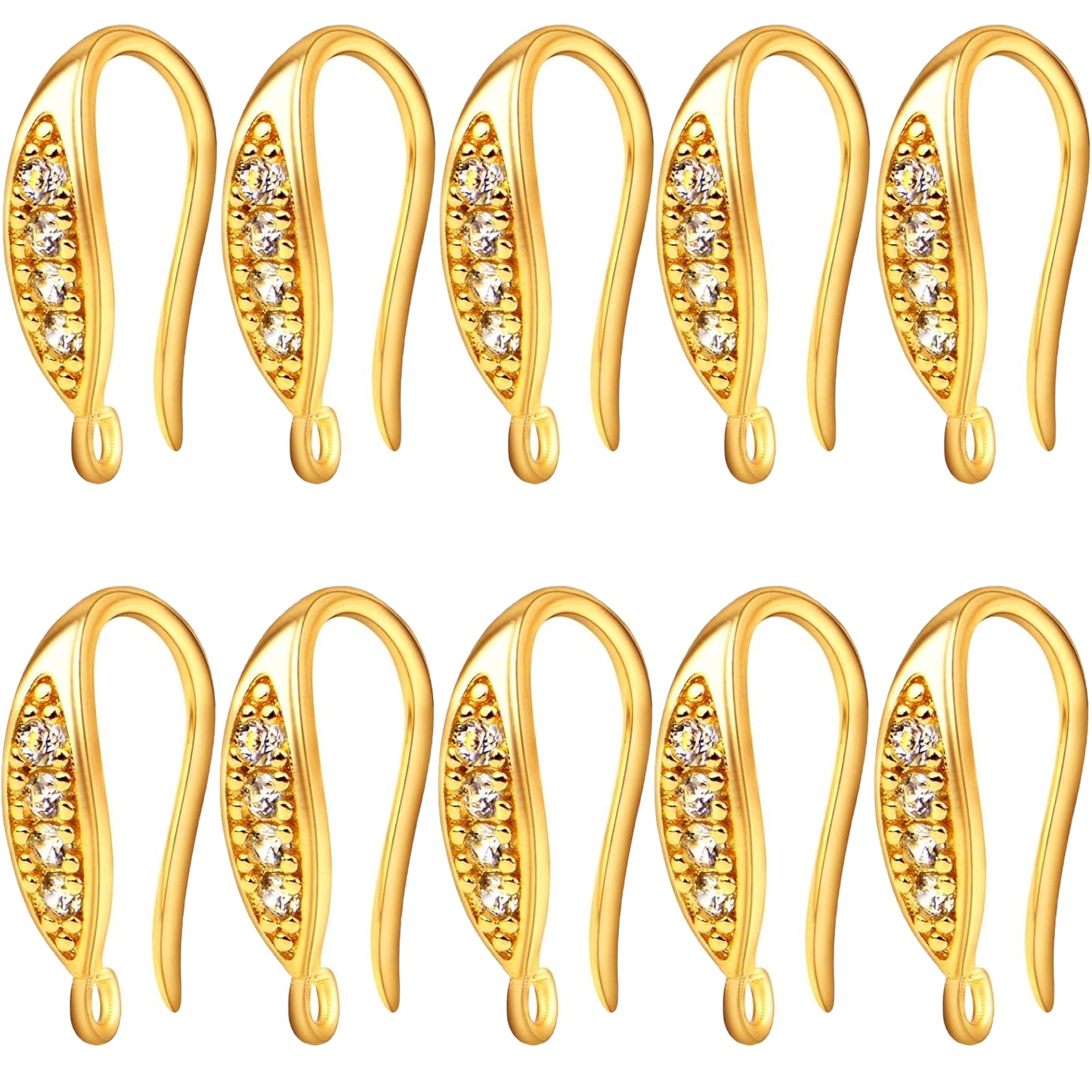 10pcs Cubic Zirconia Earring Hooks Hypoallergenic Brass Ear Wire Fish Hooks with Dangle Loop Rhinestone Earring Connectors for DIY Earrings Jewelry Making, 5 Colors