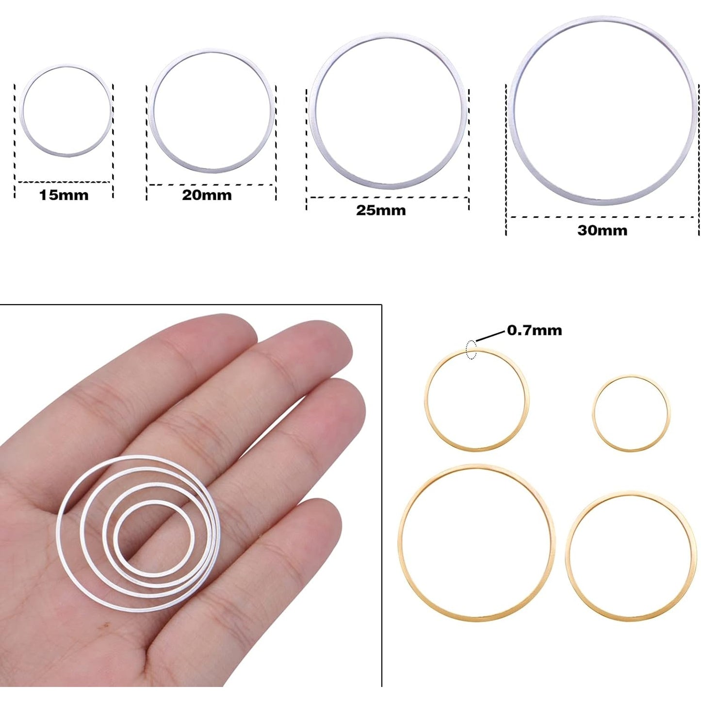 80pcs 15mm/20mm/25mm/30mm Earrings Beading Hoop Earring Findings Brass Round Circle Charms Open Bezel Pendant Frame for DIY Jewelry Earrings Making Supplies, 2 Colors
