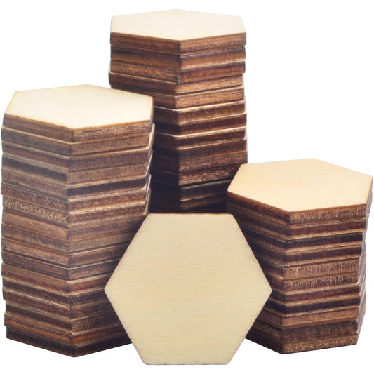 50pcs Blank Unfinished Wood Pieces Hexagon Shape Natural Unpainted Wood Cutout Wood Chips Tiny Log Slices Embellishments for DIY Craft Supplies Home Wedding Christmas Decor