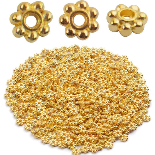 BronaGrand 500pcs Metal Daisy Spacer Beads 4mm for DIY Jewelry Making (Gold)