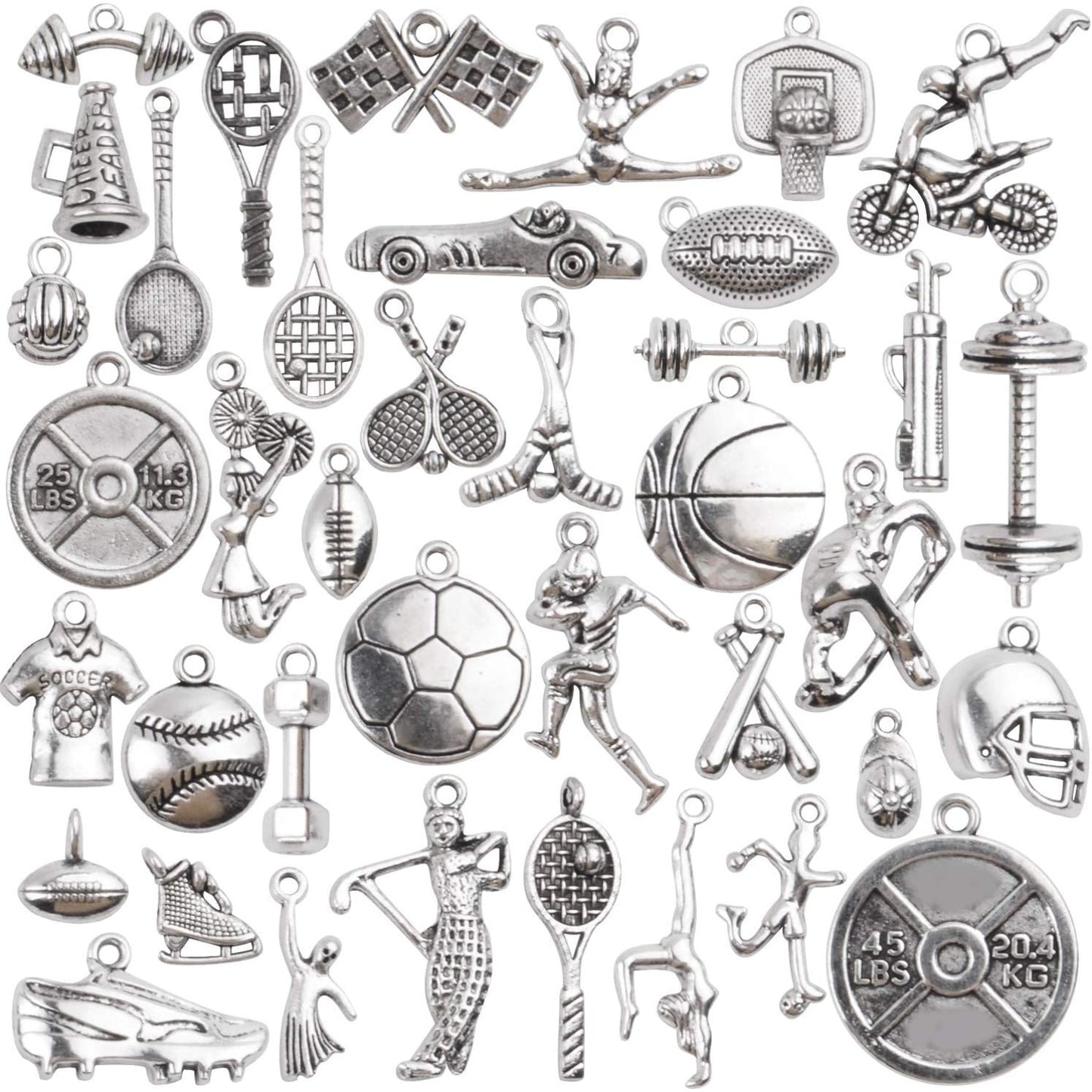 Ball Sports Charms, 40pcs Mixed Alloy Sport Theme Baseball Football Bat Glove Craft Charms Pendants Jewelry Findings for DIY Necklace Earrings Bracelet