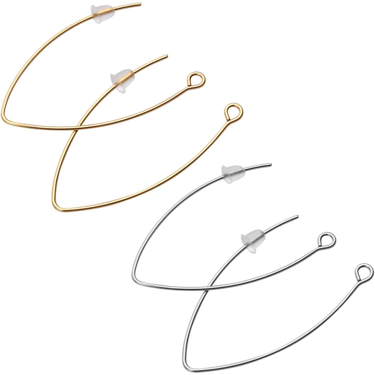 40pcs Stainless Steel Ear Wire V-Shaped Earring Hooks Hypoallergenic Earring Hooks Components and 40pcs Clear Ear Backs for DIY Dangle Earrings Jewelry Making, Silver