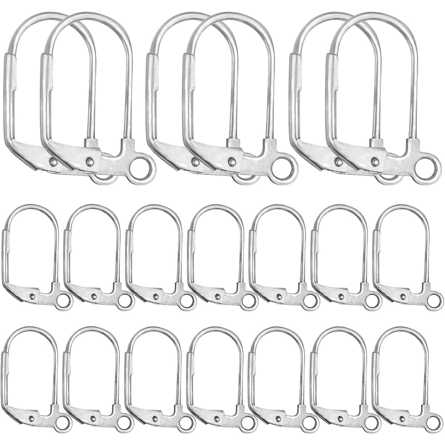 50 Pieces (25 Pair) Stainless Steel Leverback Earrings Round French Hook Earwires Findings with Open Loop for Earring Making - 13 x 15 mm