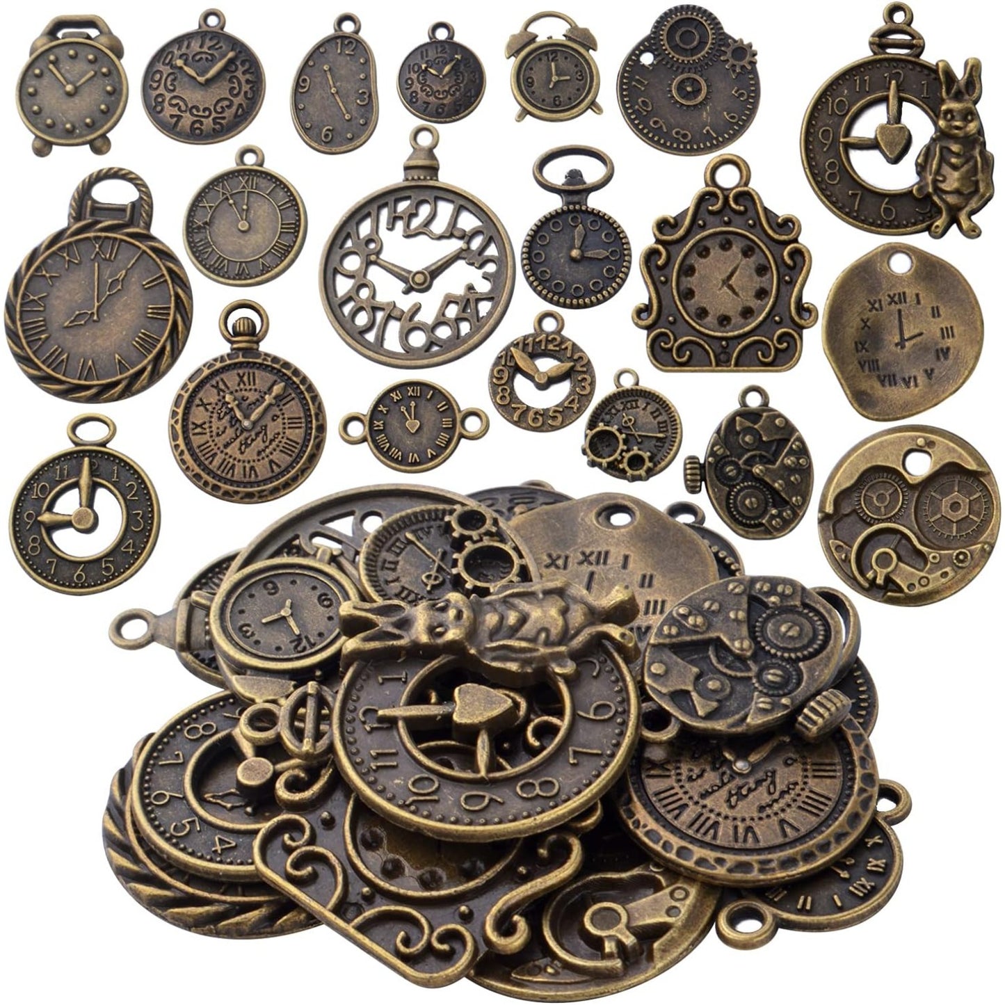 20pcs Antique Bronze Clock Face Charms Alloy Watch Steampunk Charm Pendants Connector Alice Clock Charms Craft Supplies for DIY Bracelet Necklace Jewelry Making Accessories