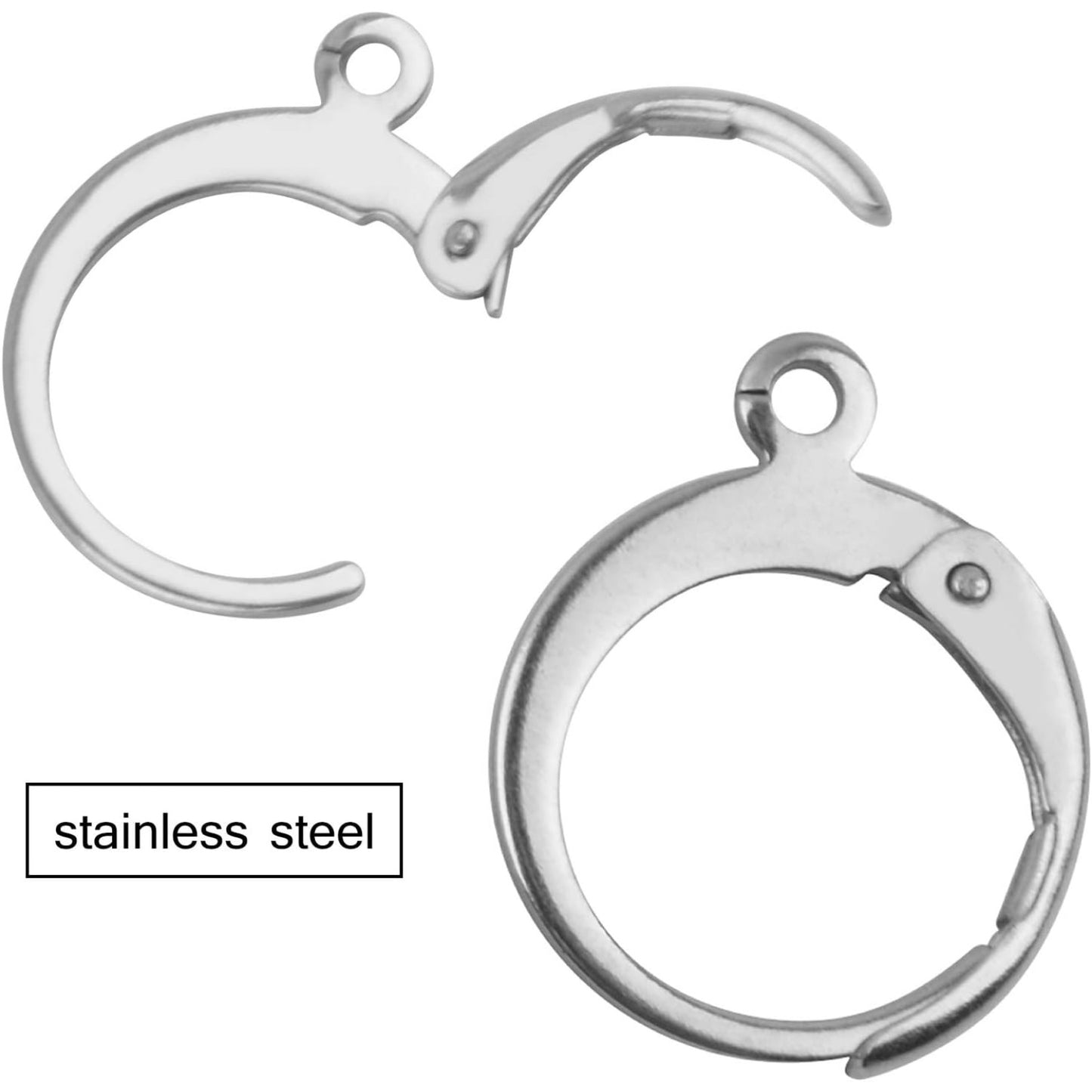 50 Pieces (25 Pair) Stainless Steel Leverback Earrings Round French Hook Earwires Findings with Open Loop for Earring Making - 13 x 15 mm