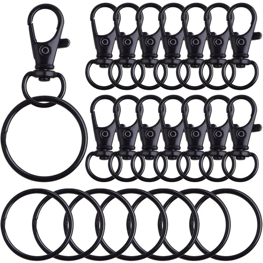 30pcs Swivel Trigger Snap Hooks Metal Keychain Clip Hooks Lobster Claw Clasps with 30pcs Key Rings for Keychains Lanyard Purse Handbag Craft Projects Decor, Black