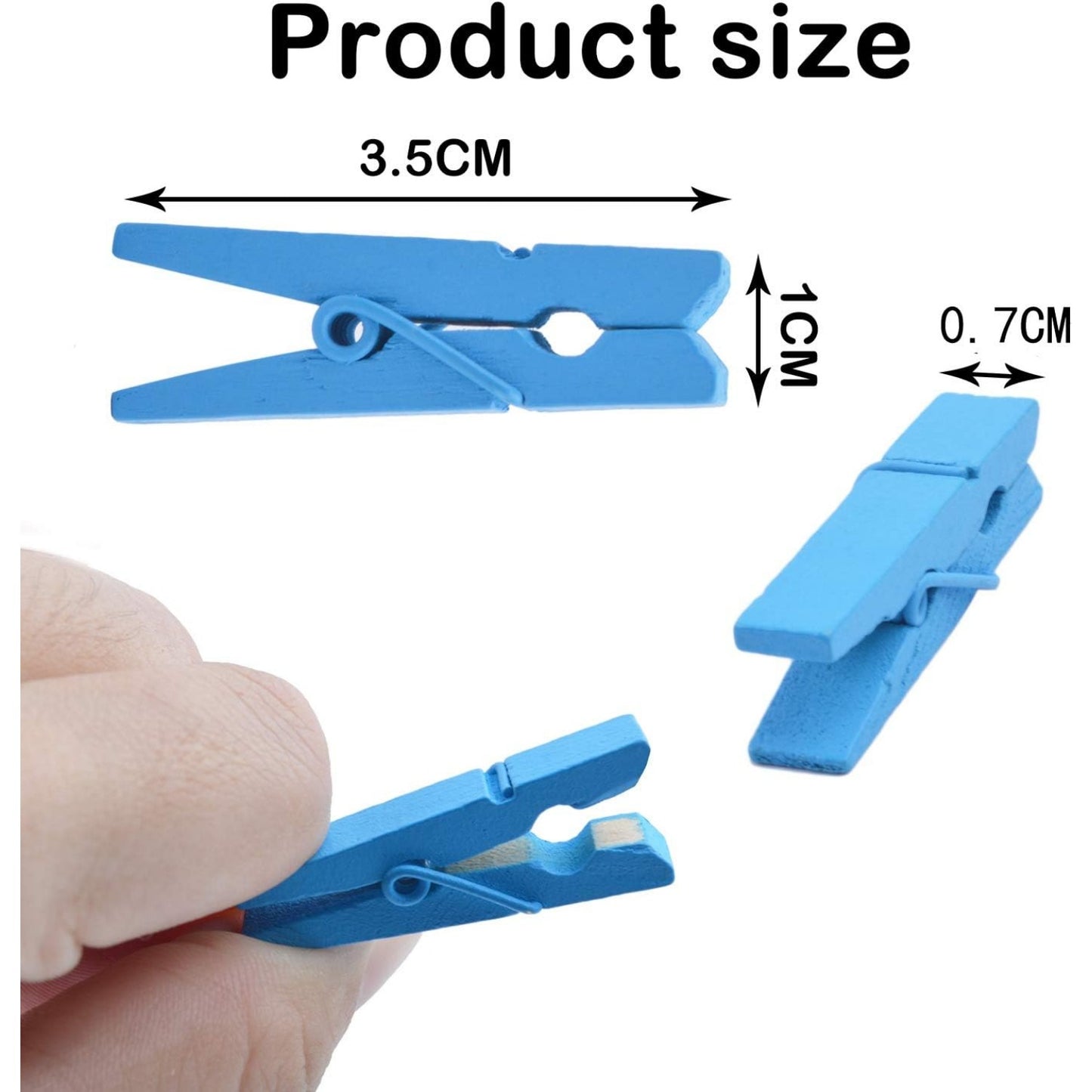 100pcs Mini Blue Wooden Utility Paper Clips, Clothespins, Photo Clips