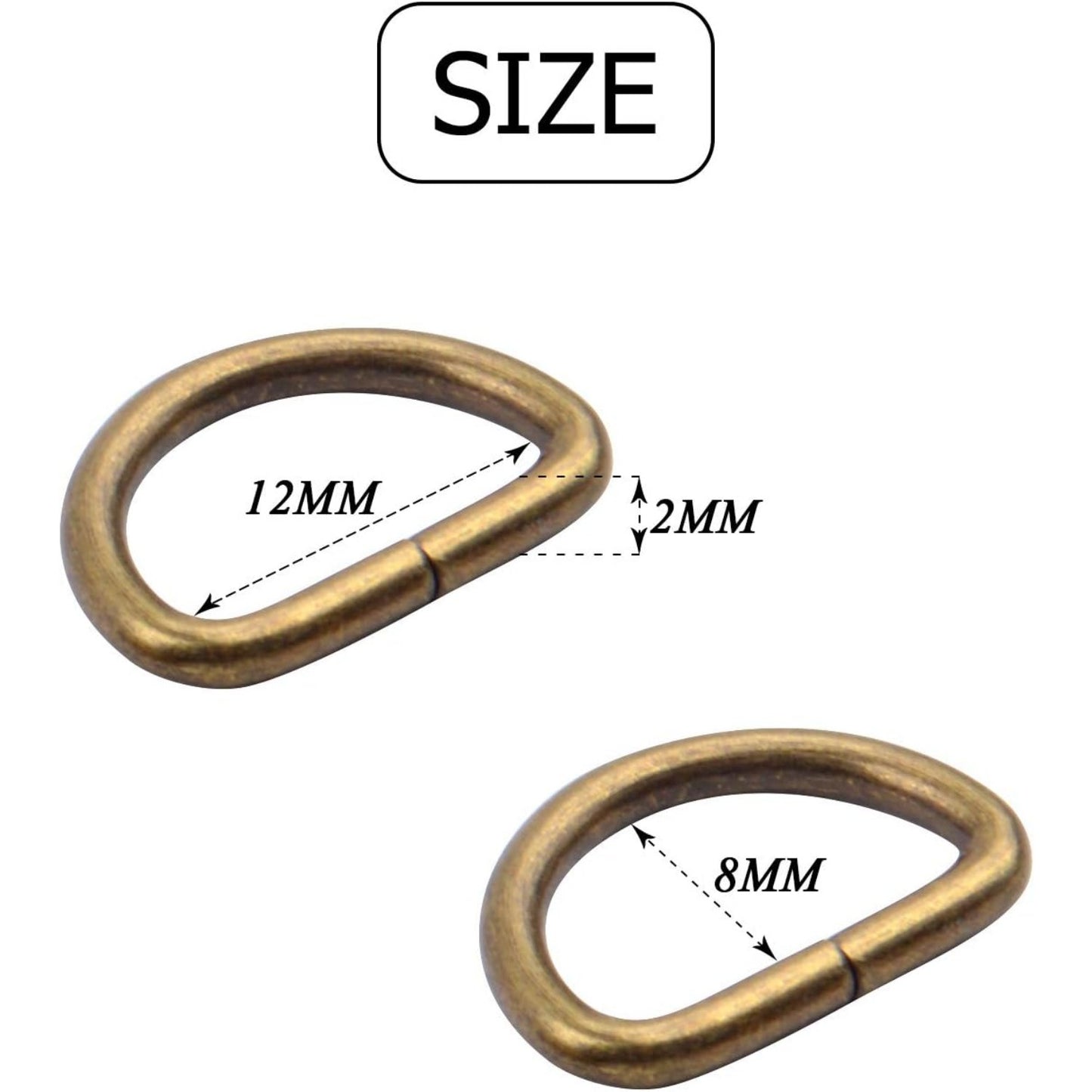 100 Pieces 1/2inch Metal Bronze D Ring Buckles D-Ring Loop for Handbag Purse Clothes DIY Accessories
