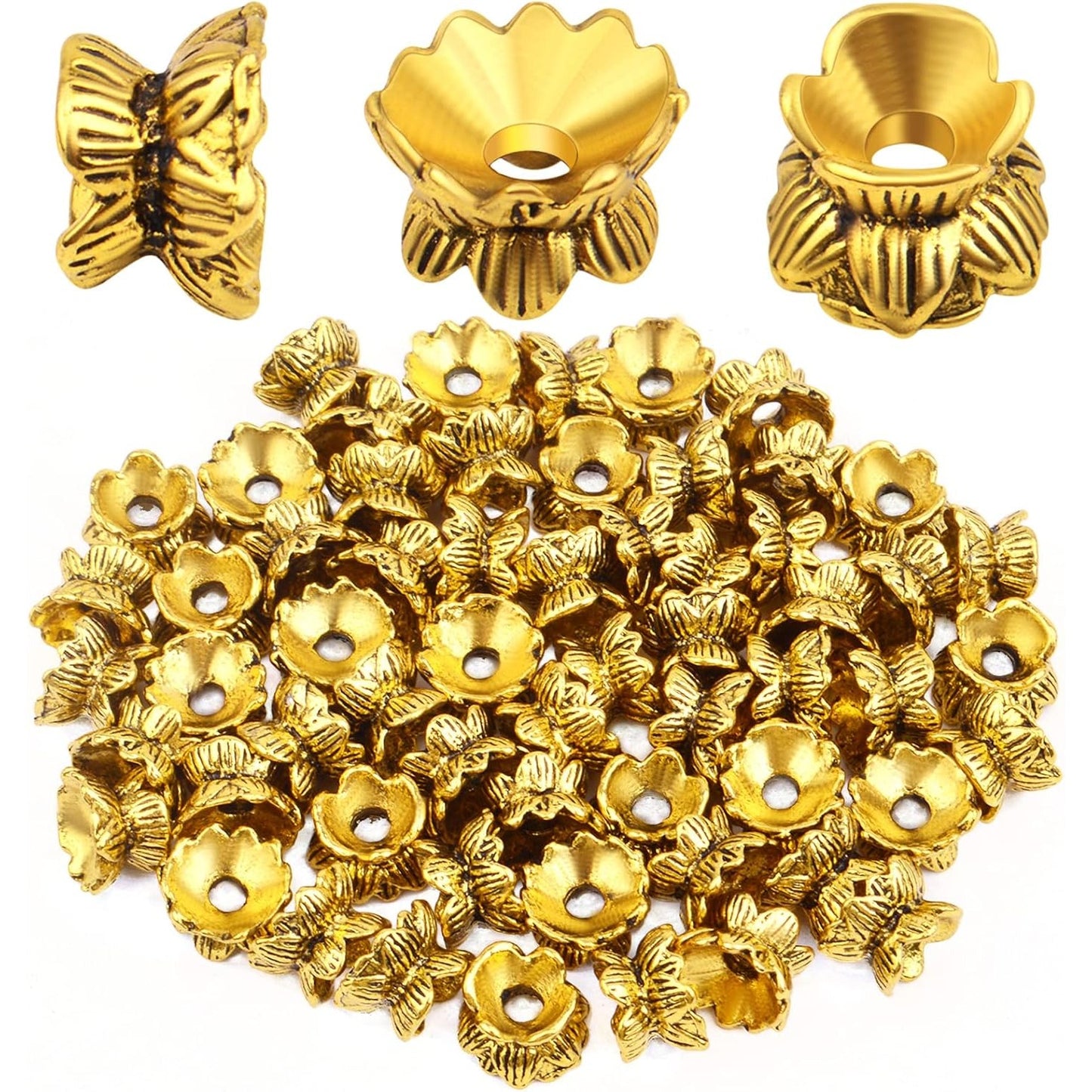 Lotus Form 60PCS Double End Flower Bead Spacer Caps, Antique Alloy Jewelry Caps for Bracelet, Necklace, Earring Crafts Making
