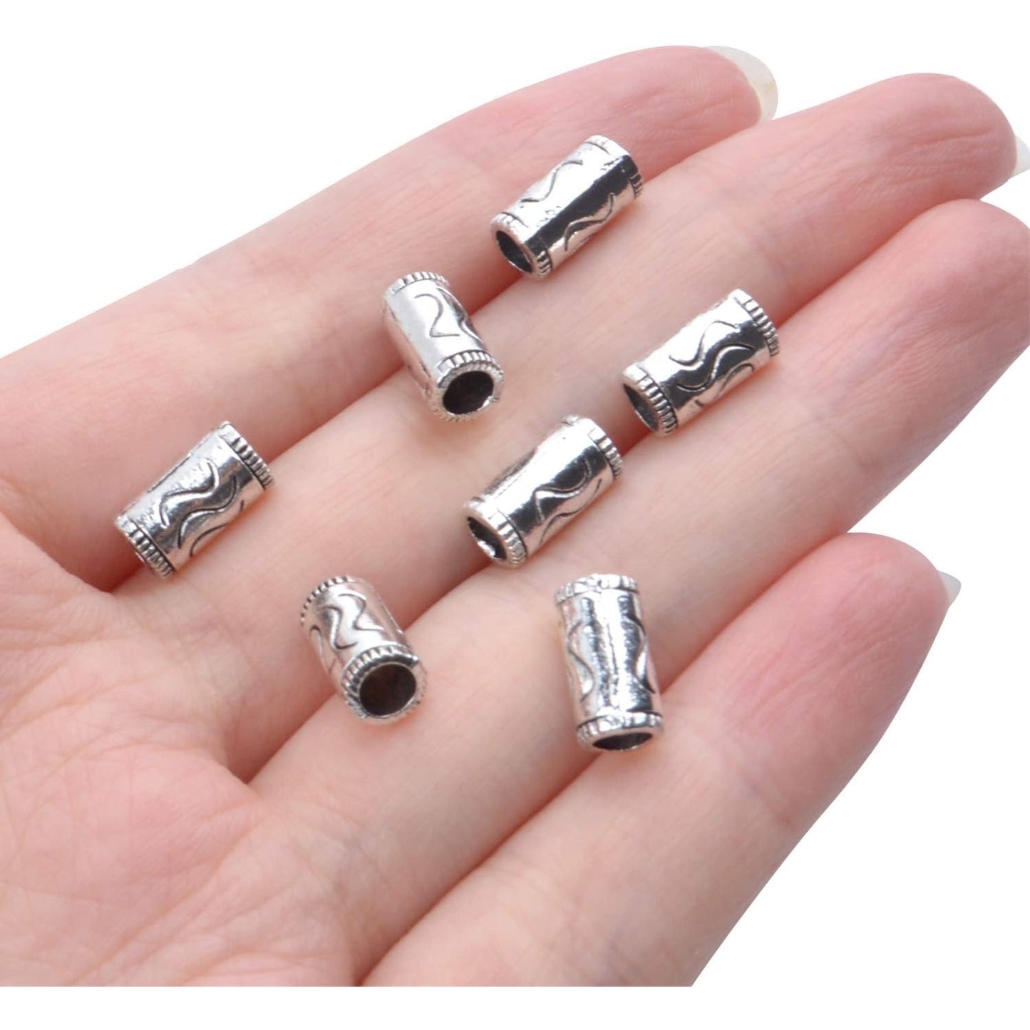 100pcs Tibetan Silver Spacer Beads Alloy Tube Metal Spacers European Large Hole Beads Charms for DIY Necklace Bracelets
