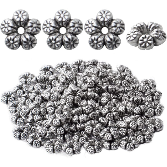 100pcs Antique Silver Flower Spacer Beads Tibetan Alloy Flower Bead Spacer Charm Beads for DIY Bracelet Necklace Jewelry Crafts Making Supplies