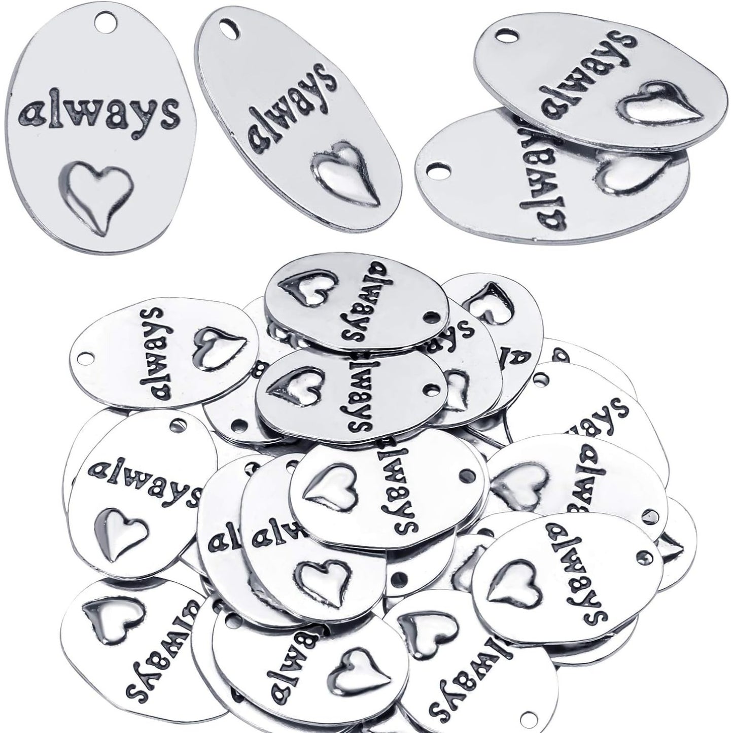 Inspirational Words Charms, 30pcs Lettering Saying Pendants (always) Charms Beads Jewelry Findings for DIY Necklace Bracelet