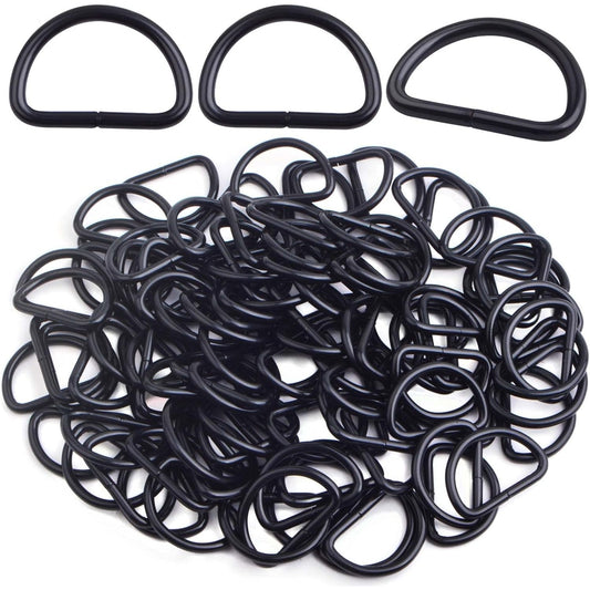 100pcs Heavy Duty Semi-Circular D Rings Multi-functional Half Round D-shaped Rings Buckle DIY Accessories for Hardware Bags Backpack Belt Clothing Sewing, Black