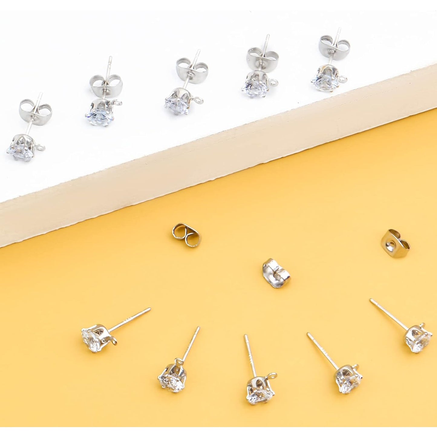 40pcs Crystal Rhinestone Earring Posts with Loop Cubic Zirconia Stud Earrings and 40pcs Earring Stoppers for DIY Jewelry Making Party Favor Gifts
