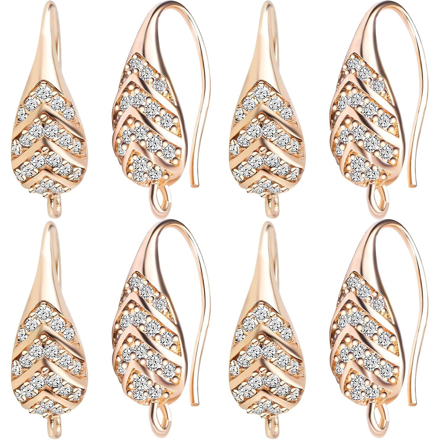 10pcs 14K Gold Cubic Zirconia Earring Hooks Brass French Fish Hooks Ear Wires with Loop Hole Dangle Earrings Connectors with a Plastic Box for Women DIY Jewelry Making