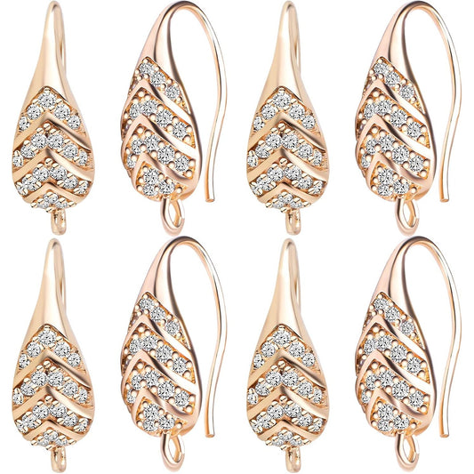 10pcs 14K Gold Cubic Zirconia Earring Hooks Brass French Fish Hooks Ear Wires with Loop Hole Dangle Earrings Connectors with a Plastic Box for Women DIY Jewelry Making
