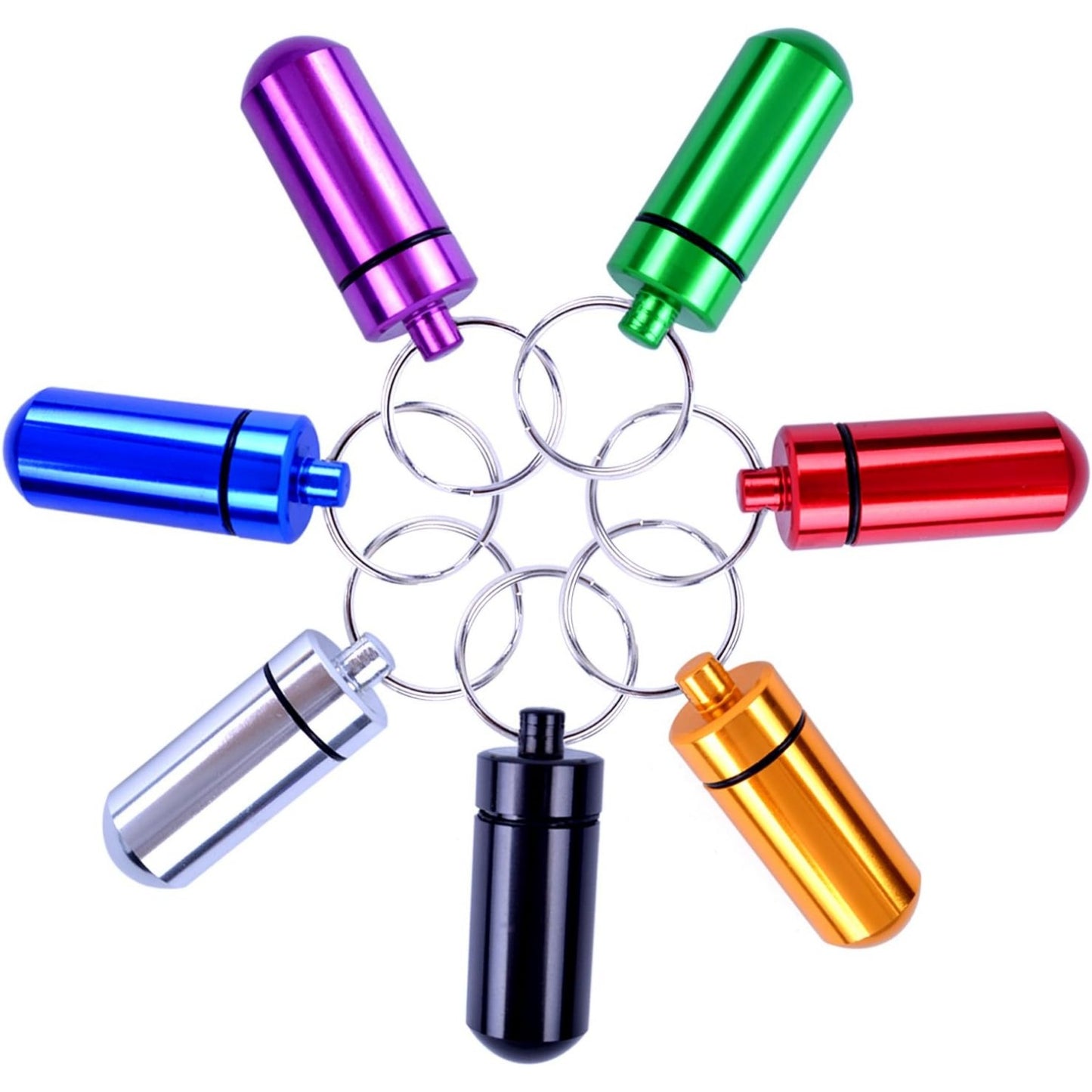 7Pcs Pill Box Holders,Mini Portable Waterproof Aluminum Pill Case with Keyring for Traveling,Camping,Hiking,Outdoor Sports