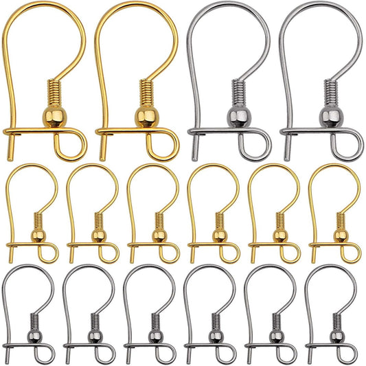 50pcs Stainless Steel Earring Fish Hooks Hypo-allergenic Closable Openable Ear Wires Hooks Anti-Drop Earring Connector Findings for DIY Jewelry Making Supplies, 2 Colors