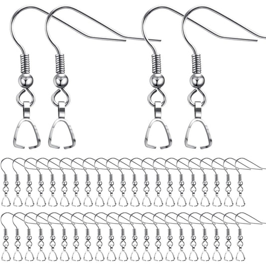 Hypoallergenic Stainless Steel French Earring Hooks - 50pcs Wire Ear Ball Hooks With Pendant Clasp for Jewelry Making Crafts DIY, Silver