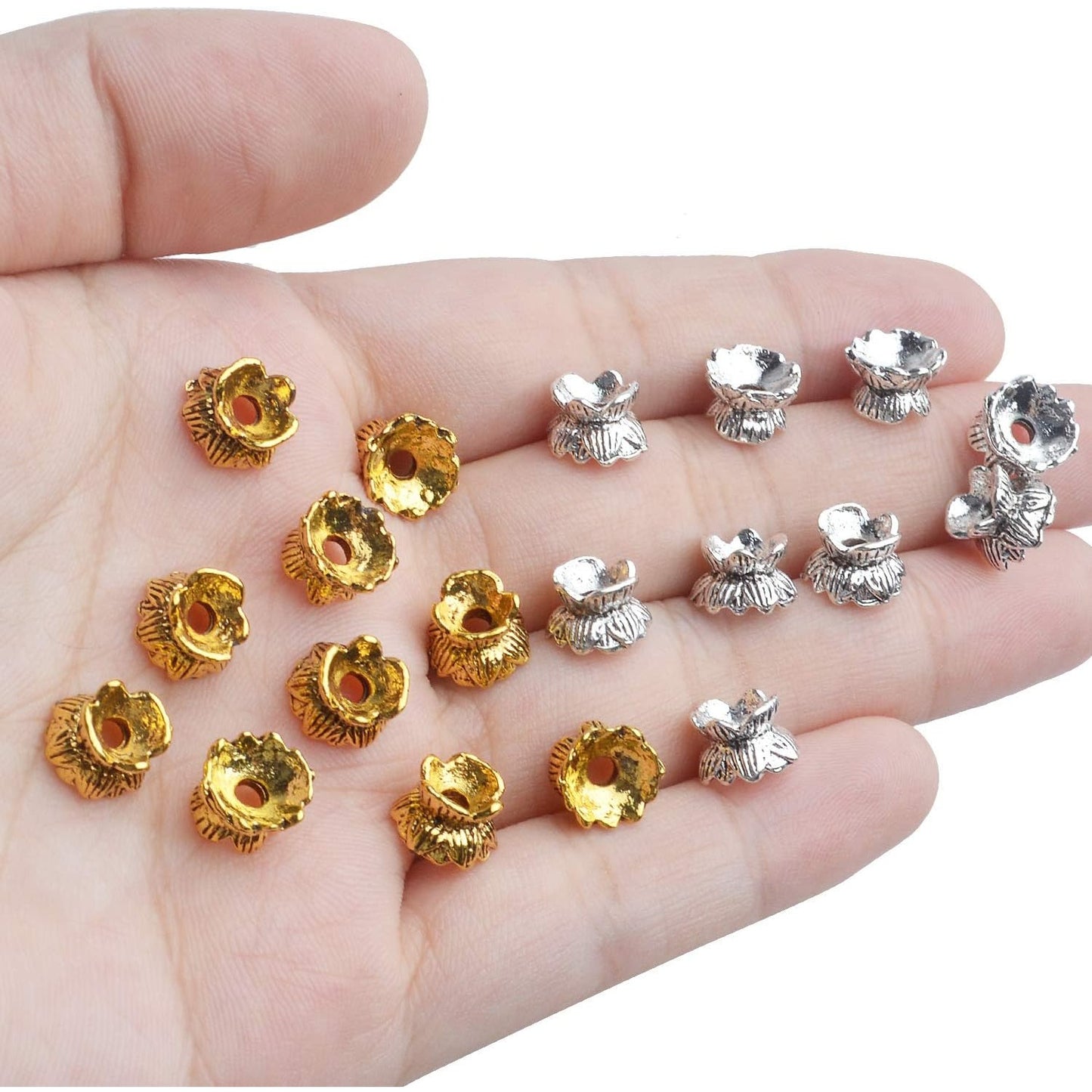 Lotus Form 60PCS Double End Flower Bead Spacer Caps, Antique Alloy Jewelry Caps for Bracelet, Necklace, Earring Crafts Making
