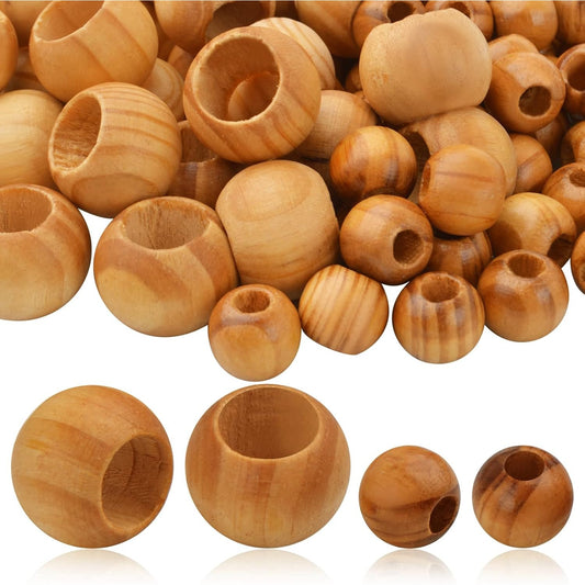 150pcs Brown Round Wood Beads Large Hole Natural Wooden Beads Wood Loose Spacer Beads for DIY Jewelry Handmade Decorations