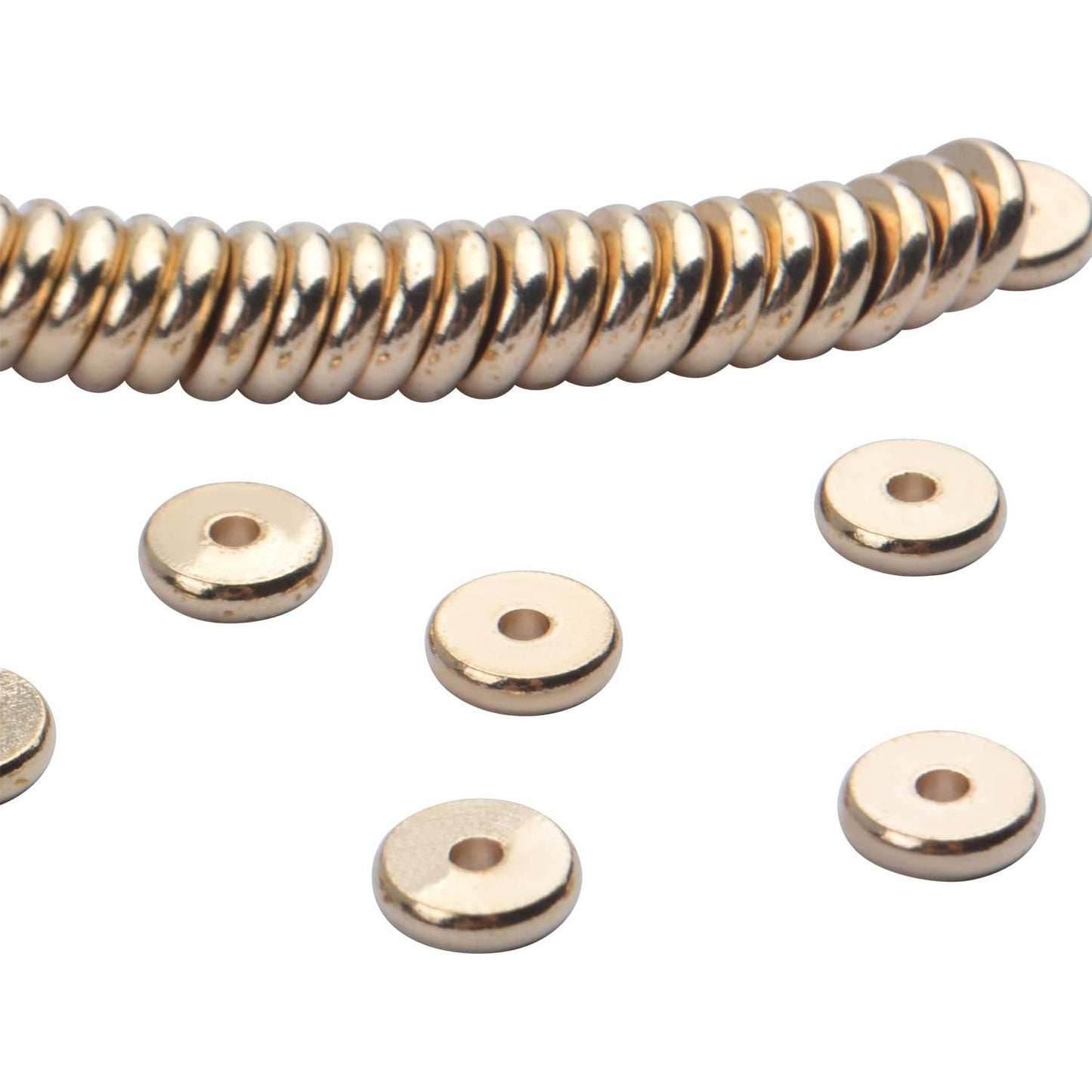 100pcs 8mm Flat Round Rondelle Spacer Beads Disc Spacers Loose Beads Jewelry Metal Spacers for DIY Bracelet Necklace Crafts,Gold