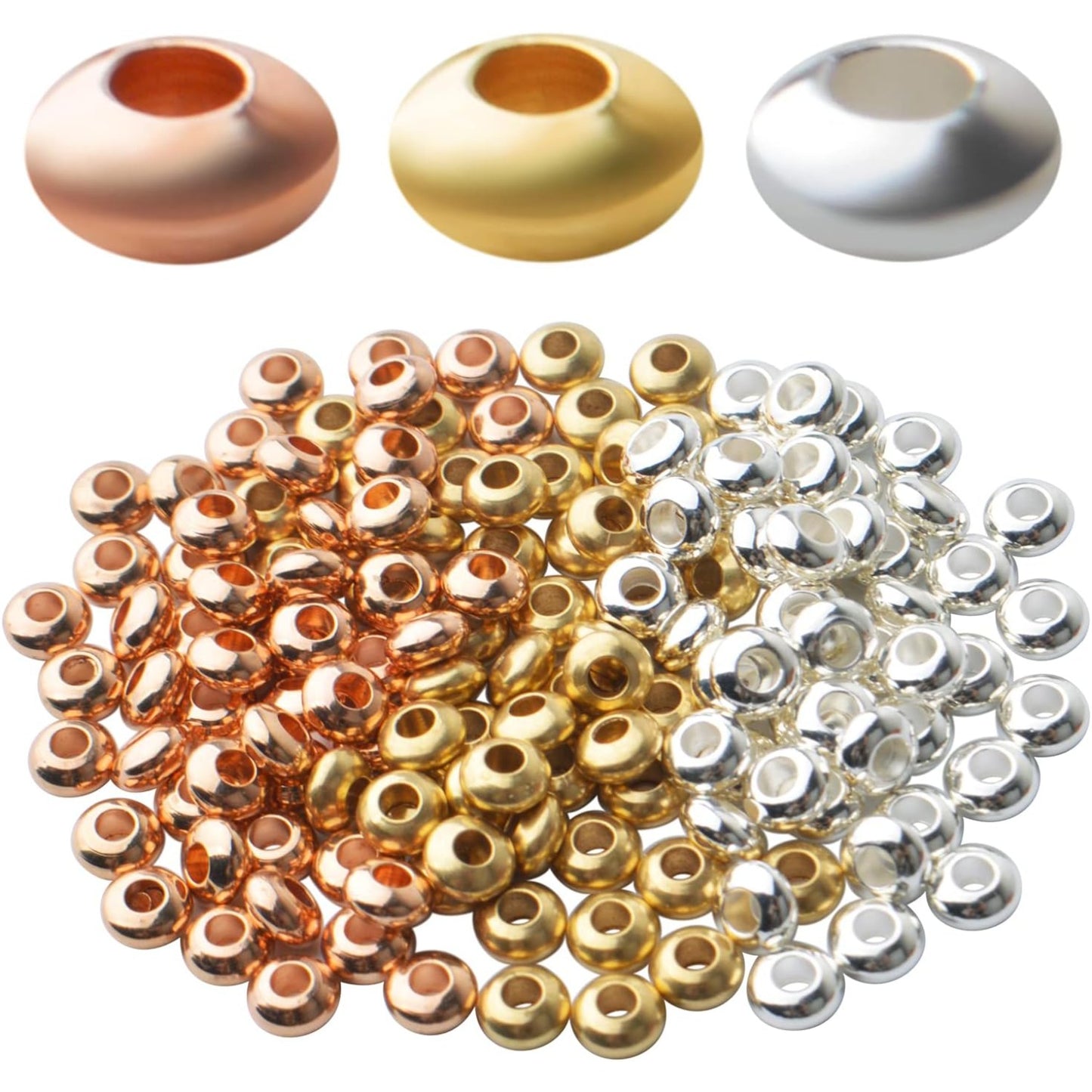 150pcs Round Spacer Beads Brass Rondelle Bead Spacers Abacus Spacers Loose Beads Charm Beads for Bracelet Necklace DIY Craft Jewelry Making Finding,3 Colors