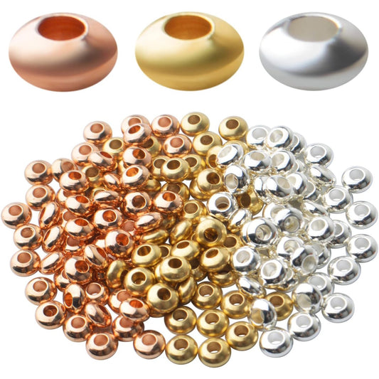 150pcs Round Spacer Beads Brass Rondelle Bead Spacers Abacus Spacers Loose Beads Charm Beads for Bracelet Necklace DIY Craft Jewelry Making Finding,3 Colors