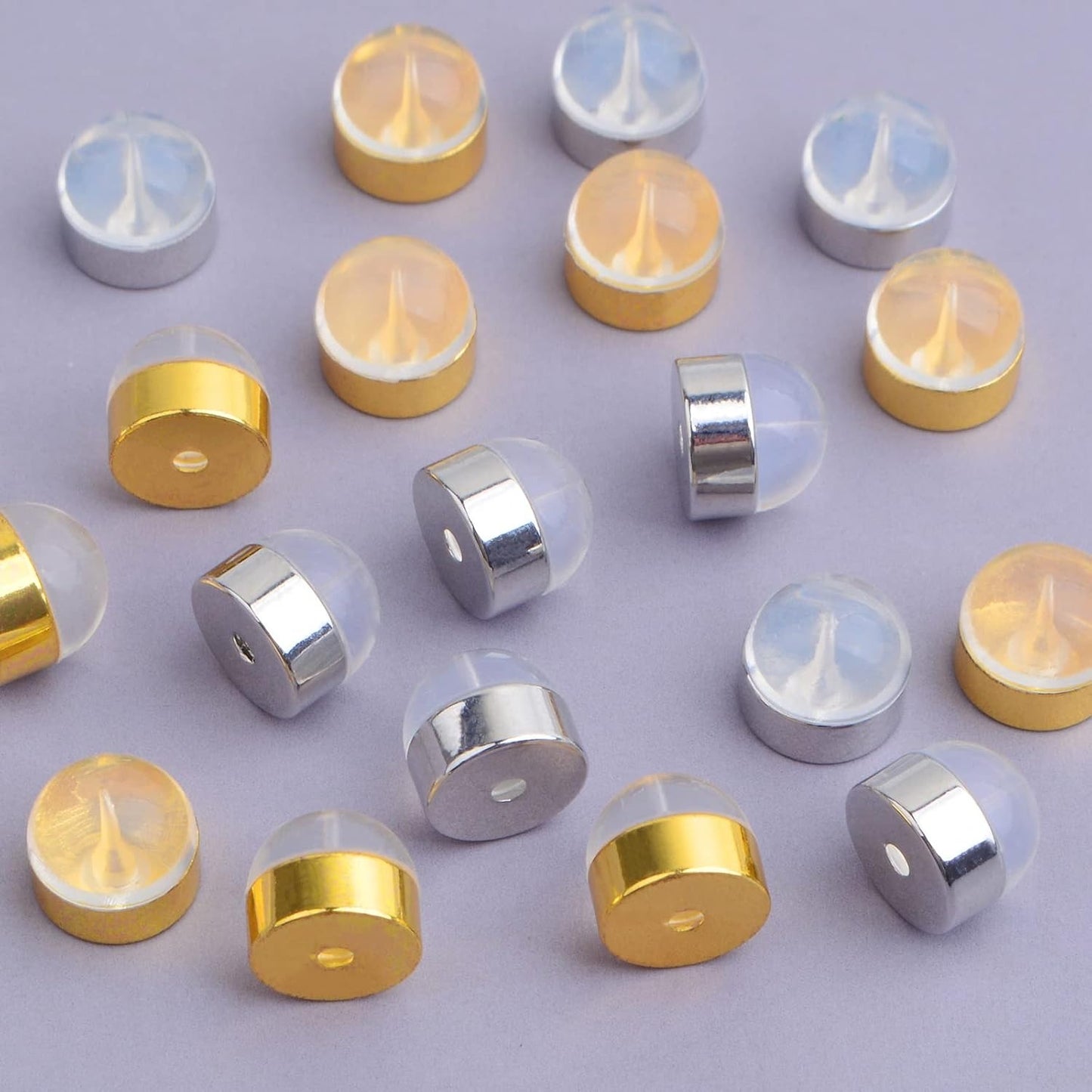 20pcs Soft Silicone Locking Earring Backs Hypoallergenic Brass Secure Earring Backs Stoppers Replacements for Droopy Ears Studs Earring Fish Hooks, 2 Colors