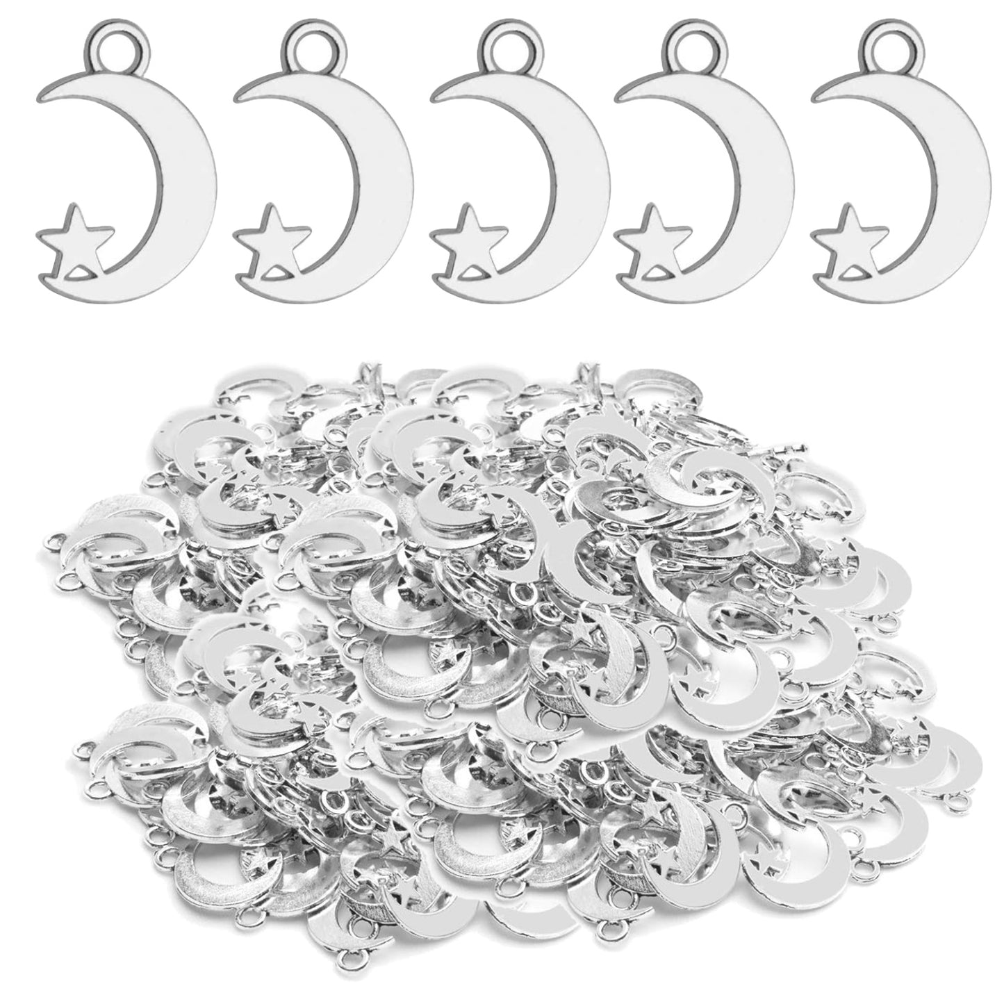 200pcs Crescent Moon and Star Charms Pendants Alloy Jewelry Findings for Crafting Making Earrings Necklace Bracelets,Gold and Silver