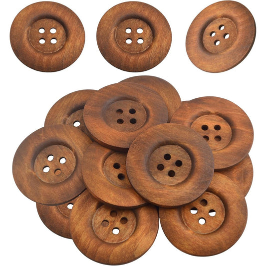 20 Pieces 6 cm / 2.4 Inch Large Size Wood Buttons with 4 Holes Round Large Wooden Sewing Buttons for DIY Clothing Sewing Bag Decoration Craft Supplies, Coffee Color