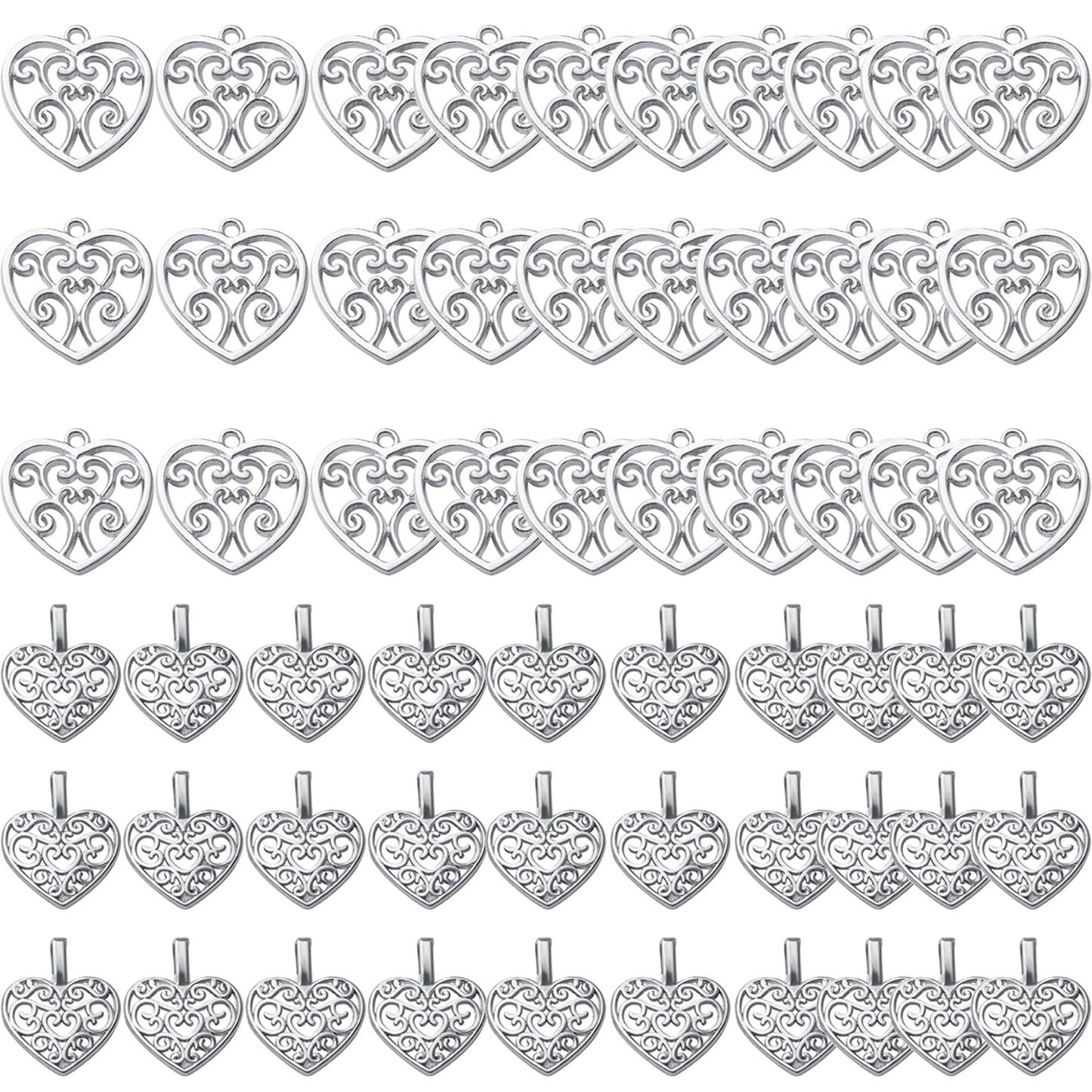 60pcs Heart Charms Tibetan Alloy Filigree Hollow Heart Love Charm Pendants for DIY Earring Bracelet Jewelry Crafts Making,2 Styles