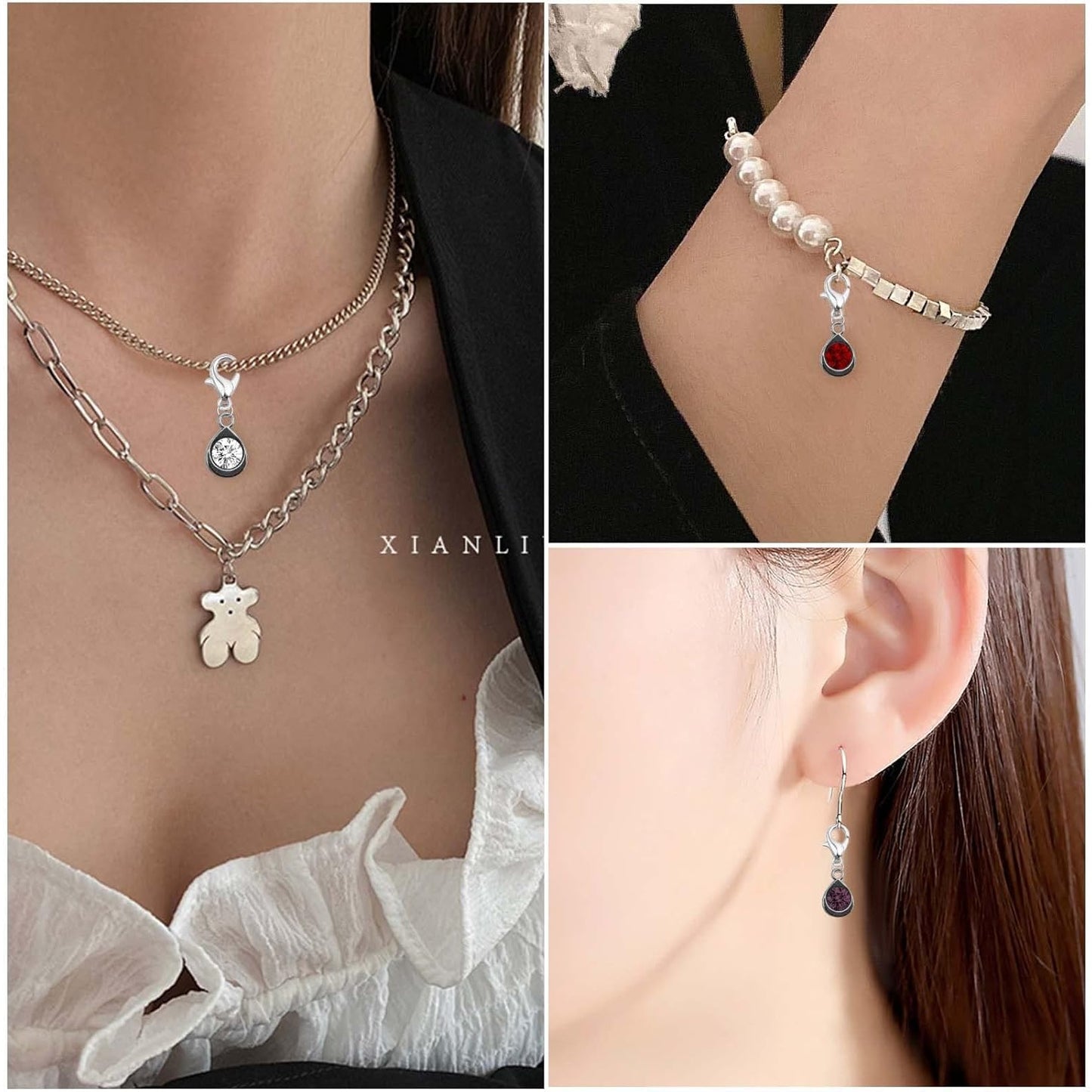 24pcs 12 Colors Crystal Birthstone Charms with 24pcs Metal Lobster Clasps and 24pcs Jump Rings Teardrop Shape Crystal Glass Dangle Pendants for DIY Necklace Earring Jewelry Making