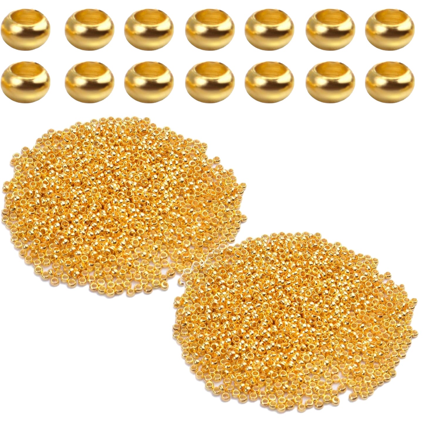 2000pcs Crimp Beads Positioning Beads Mini Spacer Beads for Jewelry Bracelet Making,Silver & Gold 2x2x1mm Hole1.2mm