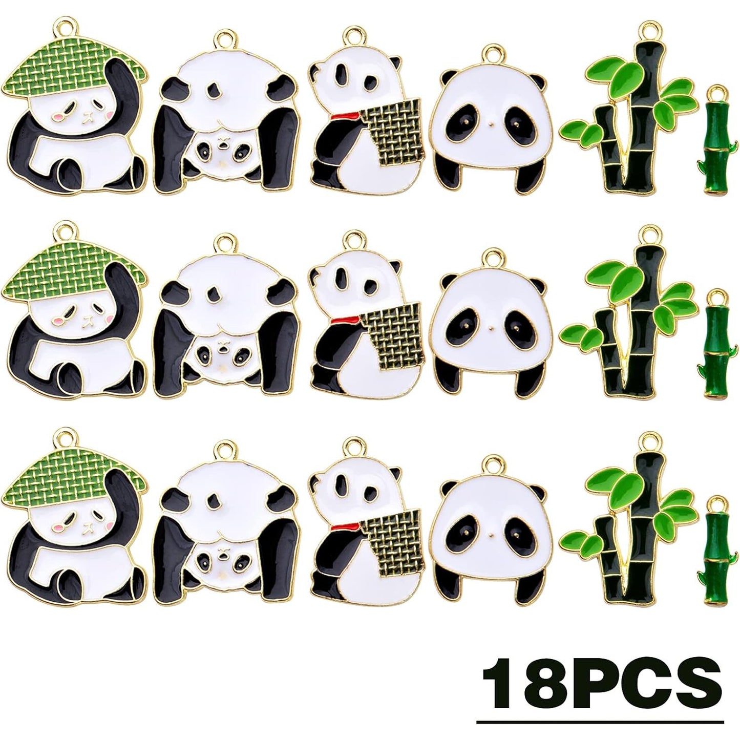18pcs 6 Styles Enamel Panda Bamboo Charms Cute Animal Dangle Pendants Charm Jewelry Making Accessories for DIY Earrings Necklace Bracelet