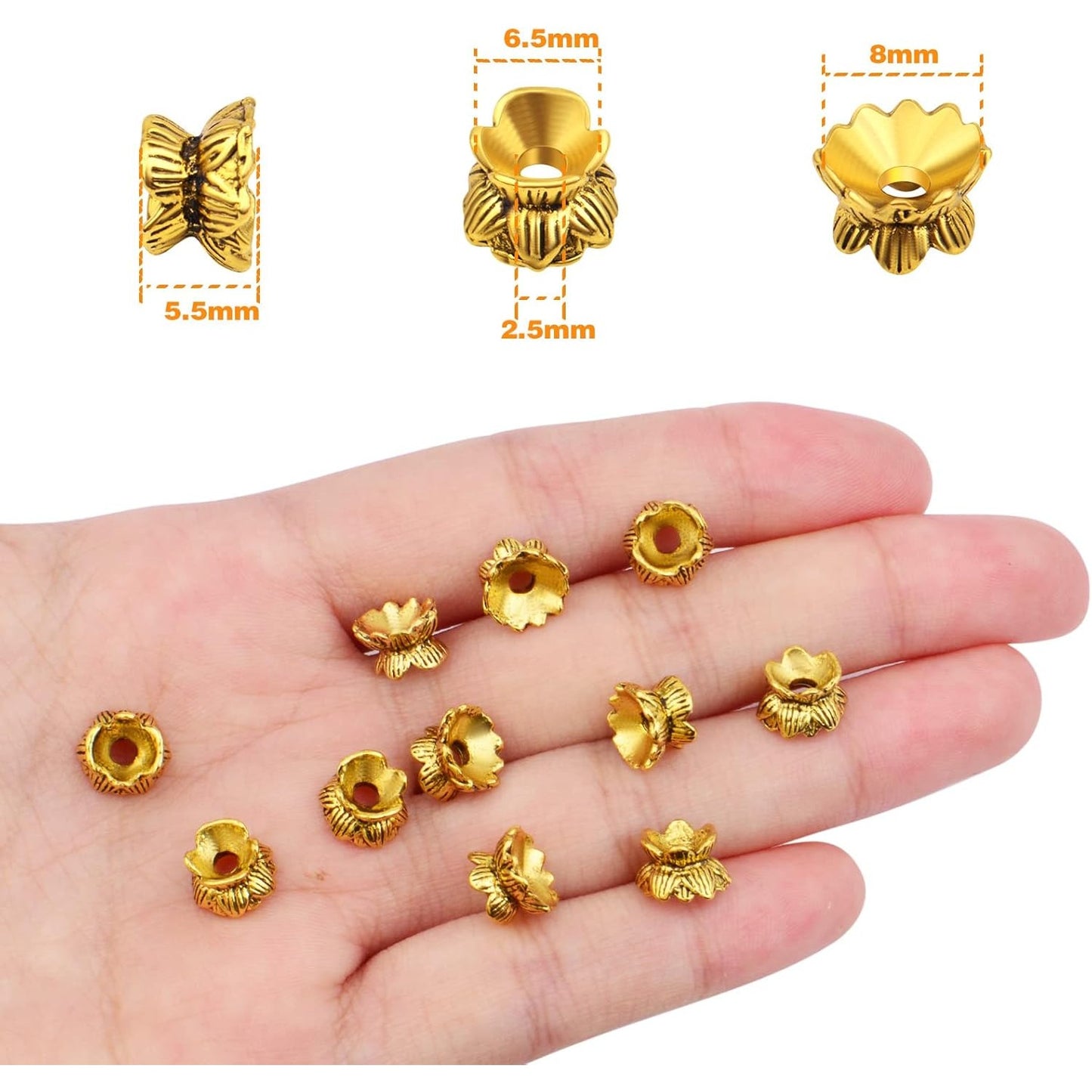 Lotus Form 60PCS Double End Flower Bead Spacer Caps, Antique Alloy Jewelry Caps for Bracelet, Necklace, Earring Crafts Making