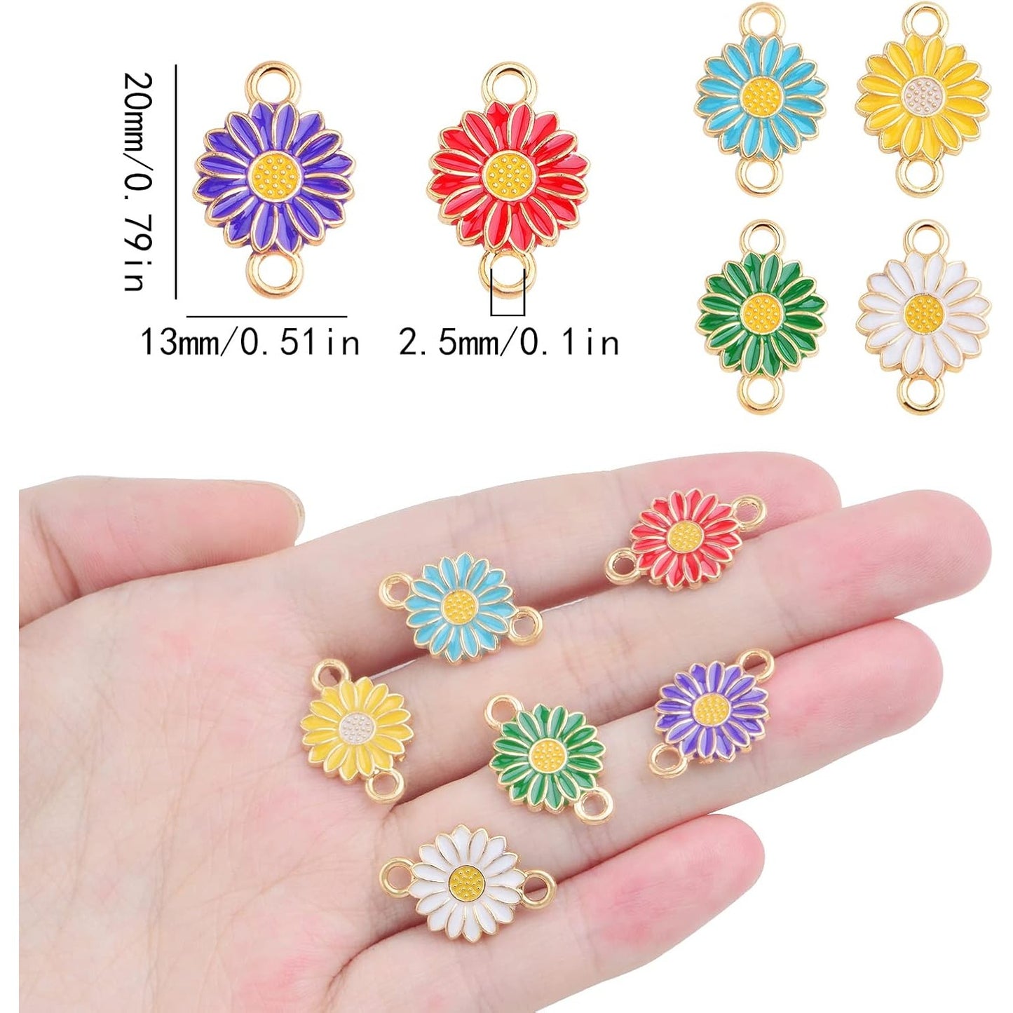 30 Pieces Alloy Enamel Sunflower Shaped Charms Connectors Lovely Daisy Flower Double Loops Links Pendants for DIY Necklace Bracelet Earrings Jewelry Making, 6 Colors