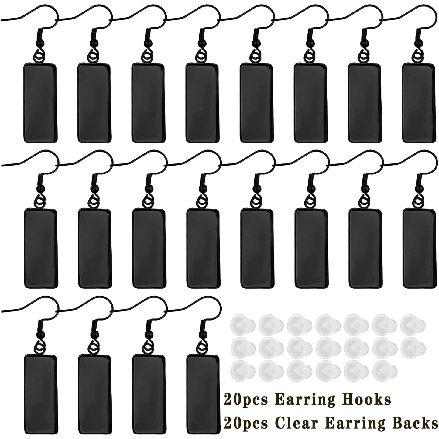 20-Piece Stainless Steel Earring Kit with 10x25mm Blank Rectangle Trays, 20 Silicone Earring Backs, DIY Jewelry Making