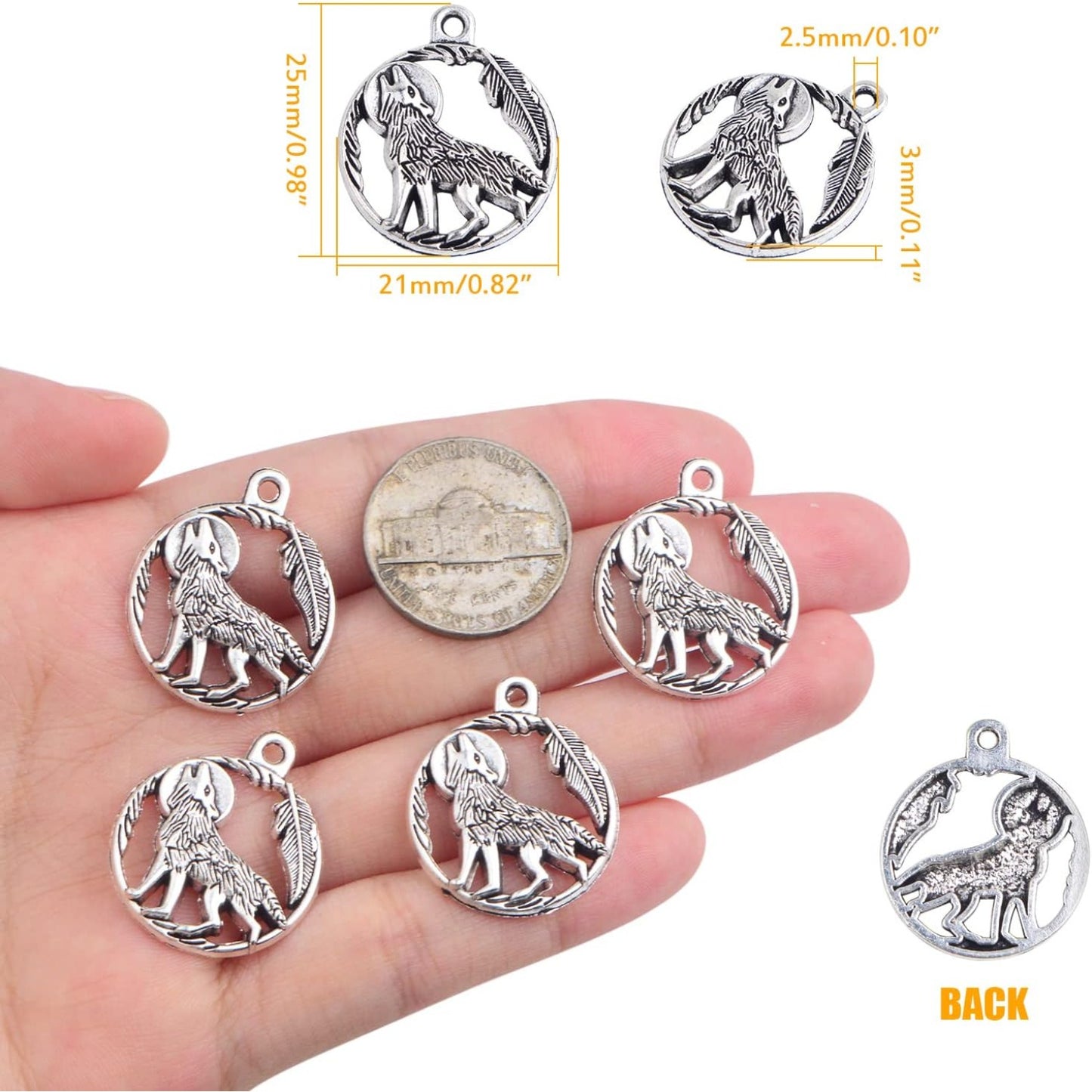 40 Pieces Antique Silver Wolf Charms Pendants Vintage Alloy Wolf Animal Dangle Pendants Craft Supplies for DIY Necklace Bracelet Keychains Jewelry Making, 25 x 21 mm