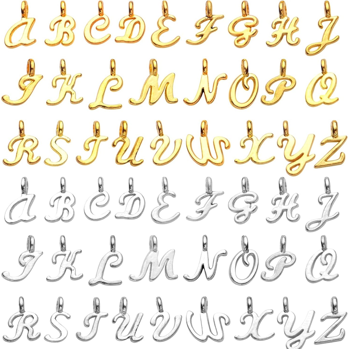156pcs/6 Sets Alphabet ABC Letter Charms Alloy A-Z Pendants Alphabetic Charms Loose Beads DIY Necklace Bracelet Earrings Crafts Jewelry Making, Gold and Antique Silver