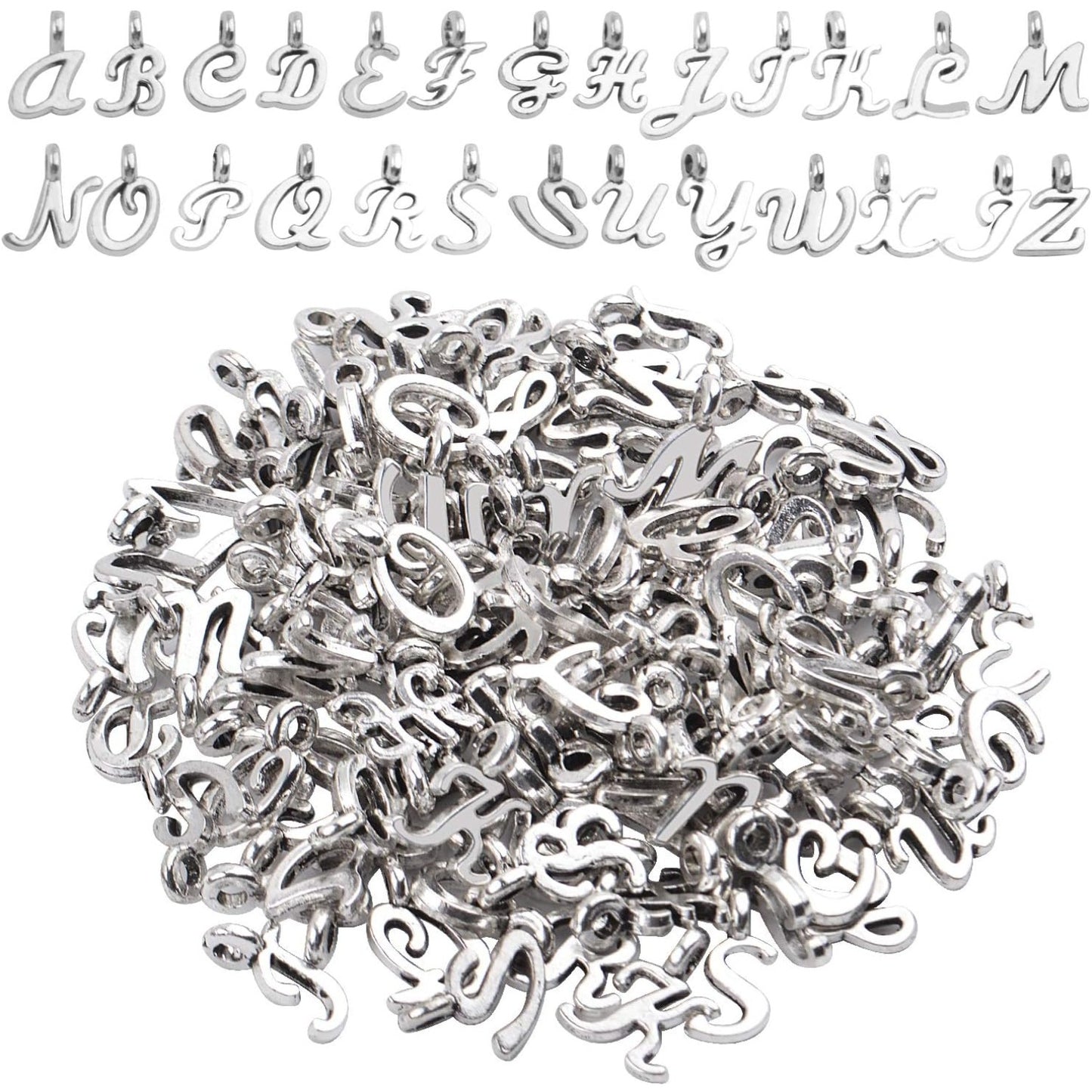 Letter Charms Collection, 4 Sets(104 pieces) Alloy Alphabet A-Z Charms English Letters Pendants Jewelry Findings for DIY Bracelet Necklace